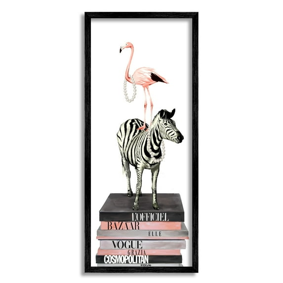Stupell Industries Fashion Flamingo Zebra Glam Book Stack Pearls, 13 x 30, Design by Ziwei Li