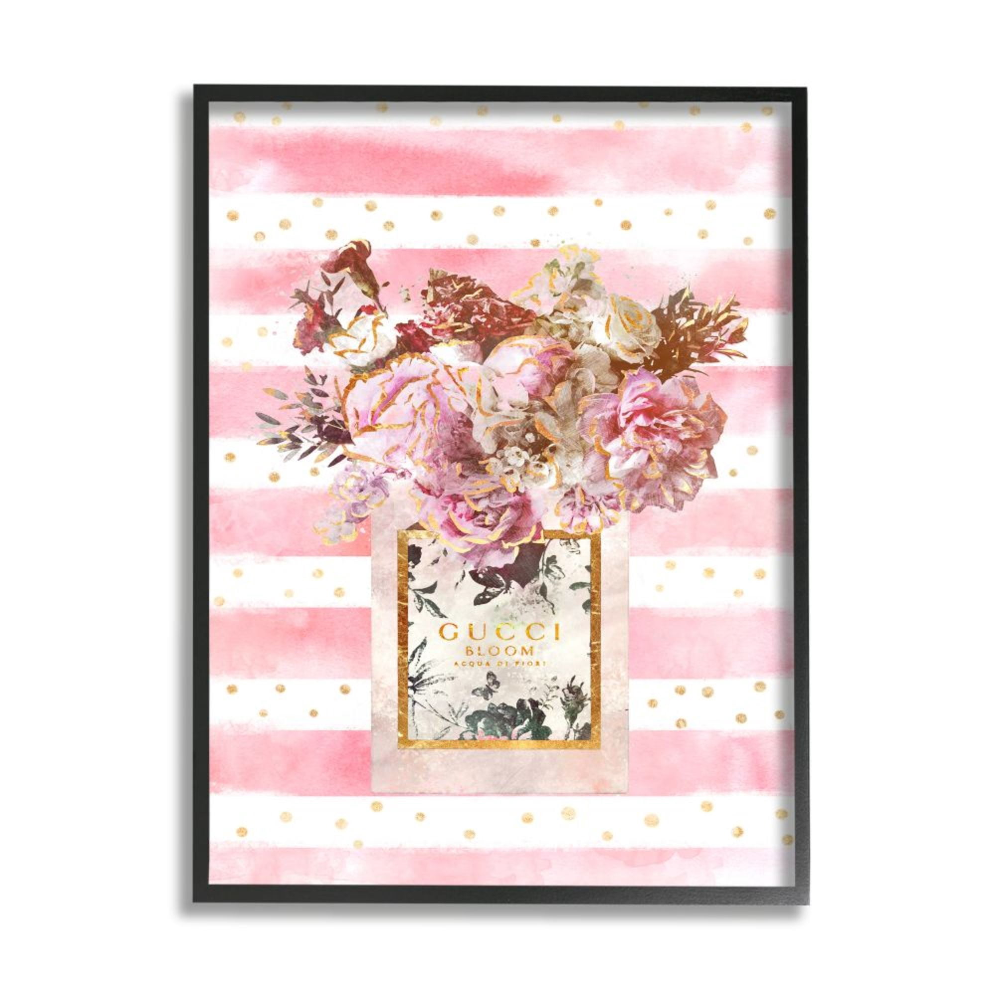 Stupell Industries Fashion Floral Vase Pink Flowers Stripe Pattern Design by Ziwei Li, 11" x 14", Black Framed