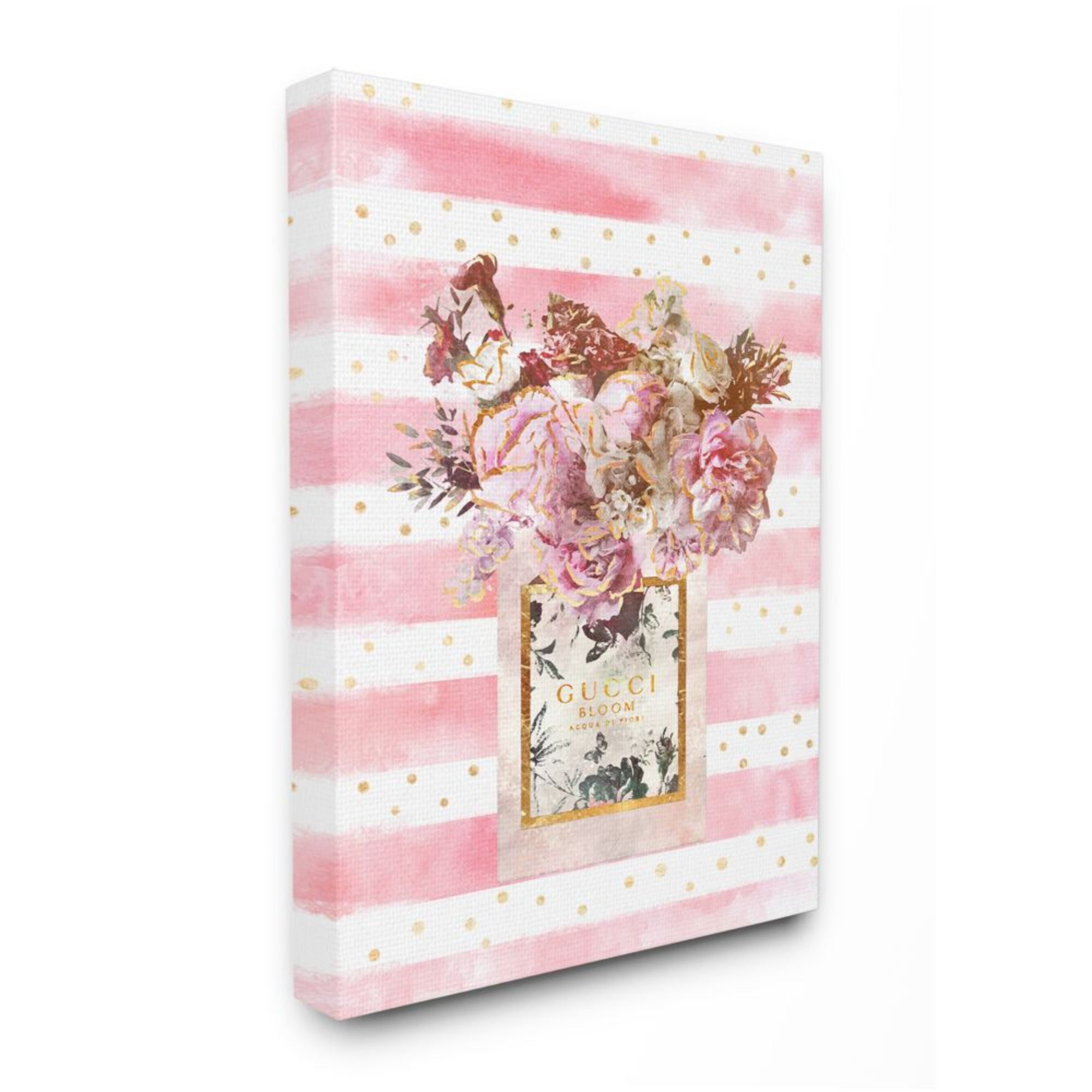 Stupell Industries Fashion Floral Vase Pink Flowers Stripe Pattern Design by Ziwei Li, 16" x 20"