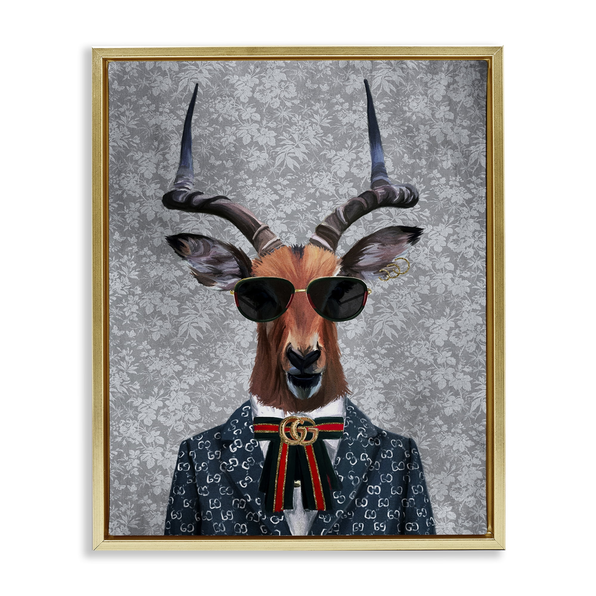 Stupell Industries Fashion Forward Antelope Animals Painting Gold Floater Framed Canvas Art Print Wall Art, 17 x 21