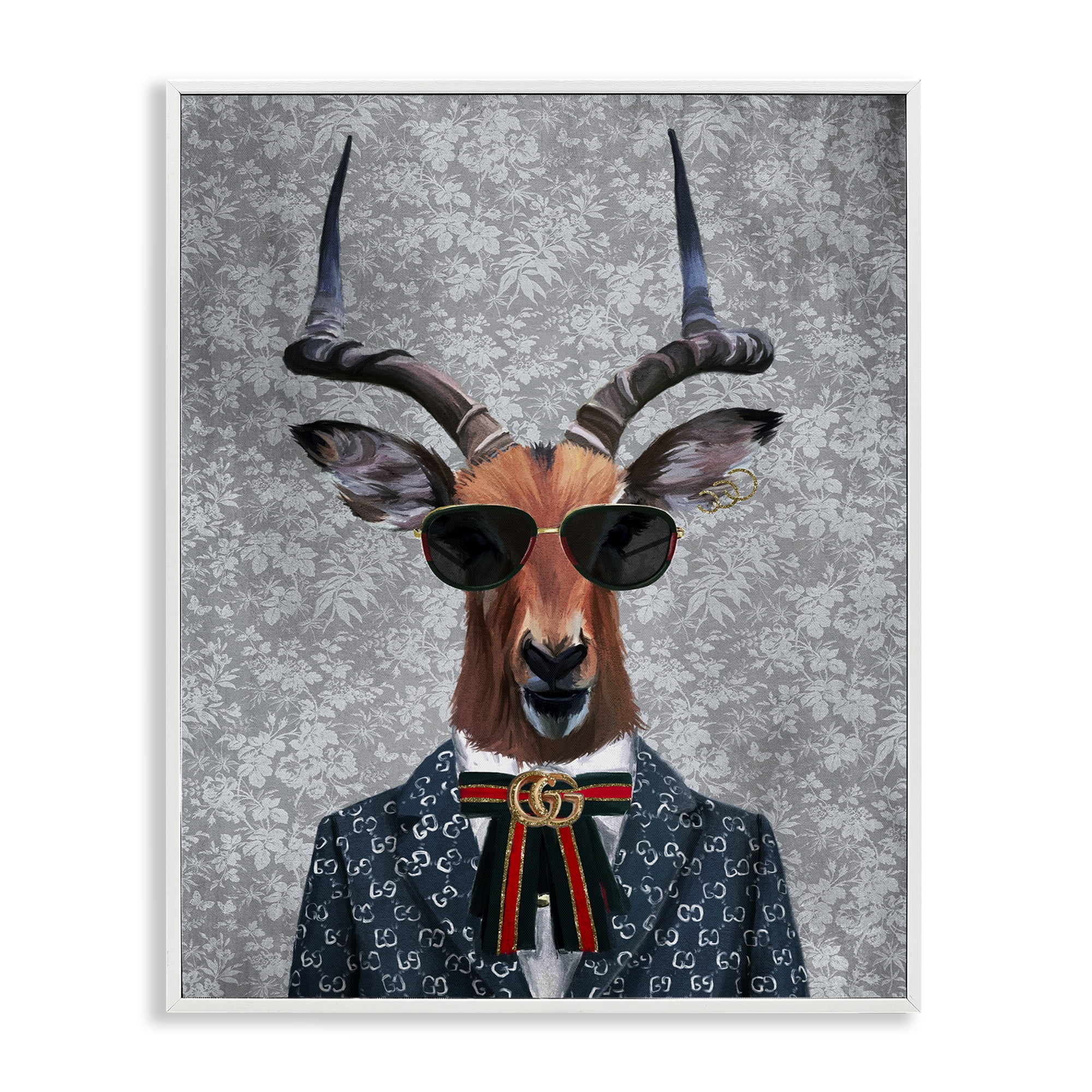 Stupell Industries Fashion Forward Antelope Animals Painting White Framed Art Print Wall Art, 16 x 20