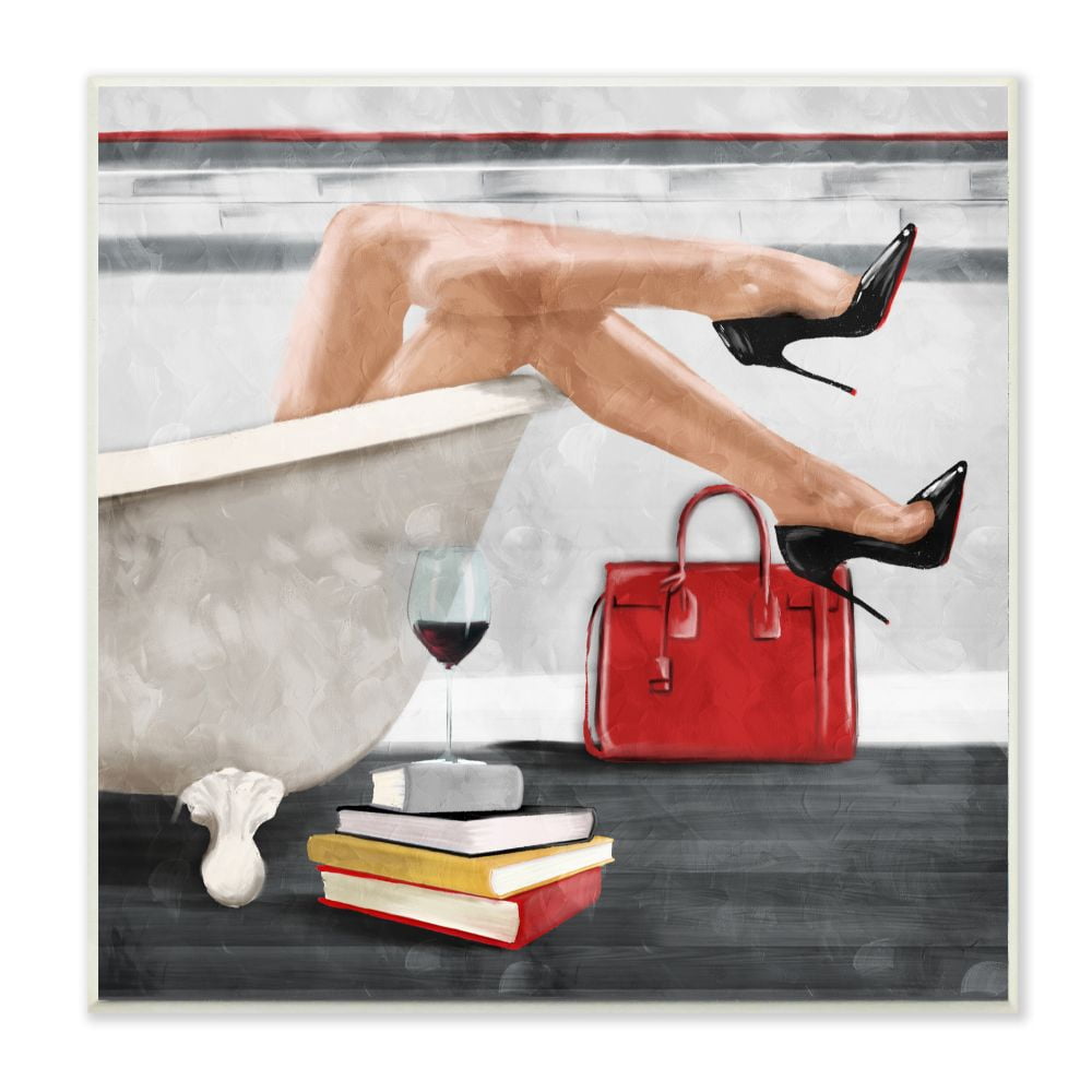 Stupell Industries Fashion Forward Female in Home Bath with Wine Designed by Milli Villa