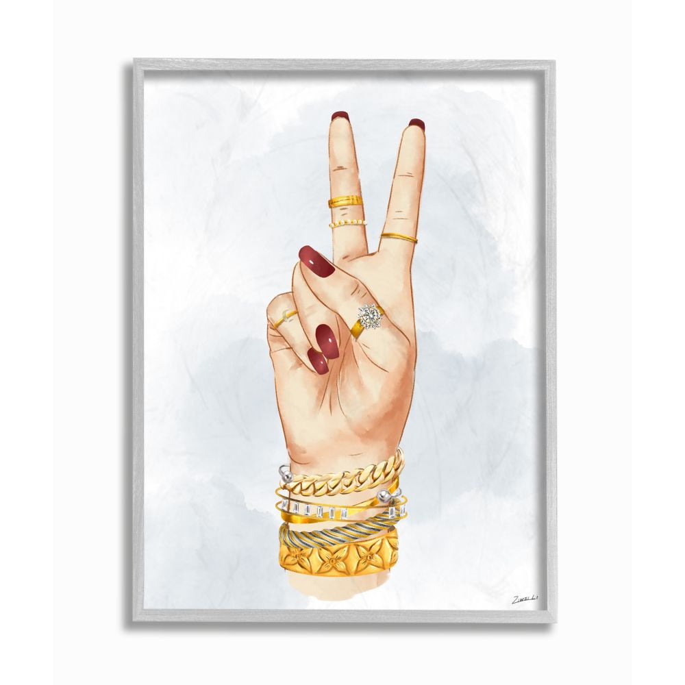 Stupell Industries Fashion Forward Peace Hand Sign with Golden Accessories Designed by Ziwei Li