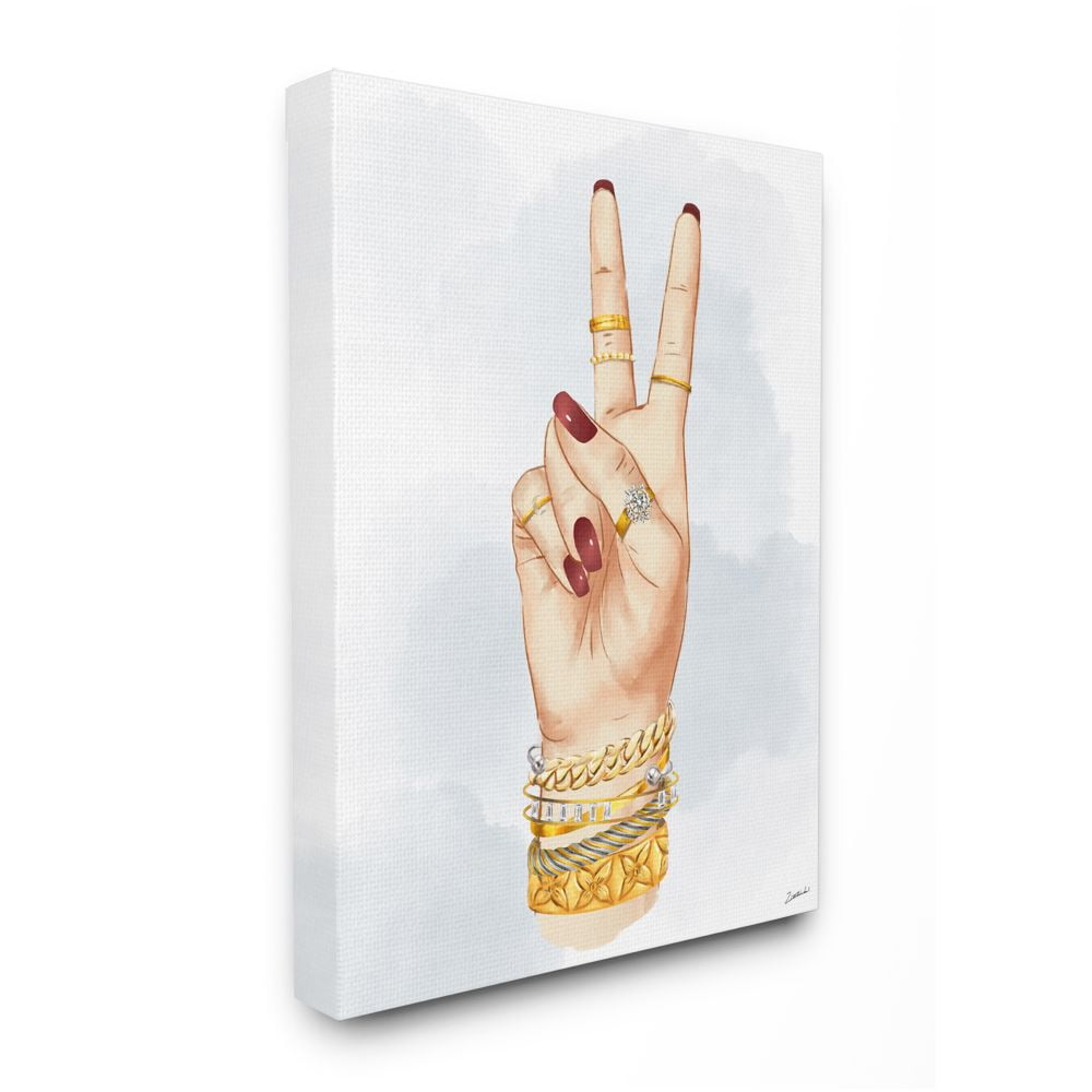 Stupell Industries Fashion Forward Peace Hand Sign with Golden Accessories Designed by Ziwei Li