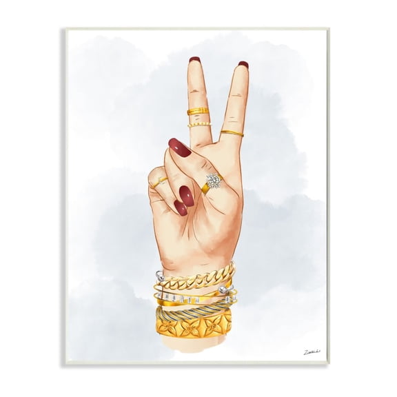 Stupell Industries Fashion Forward Peace Hand Sign with Golden Accessories Designed by Ziwei Li