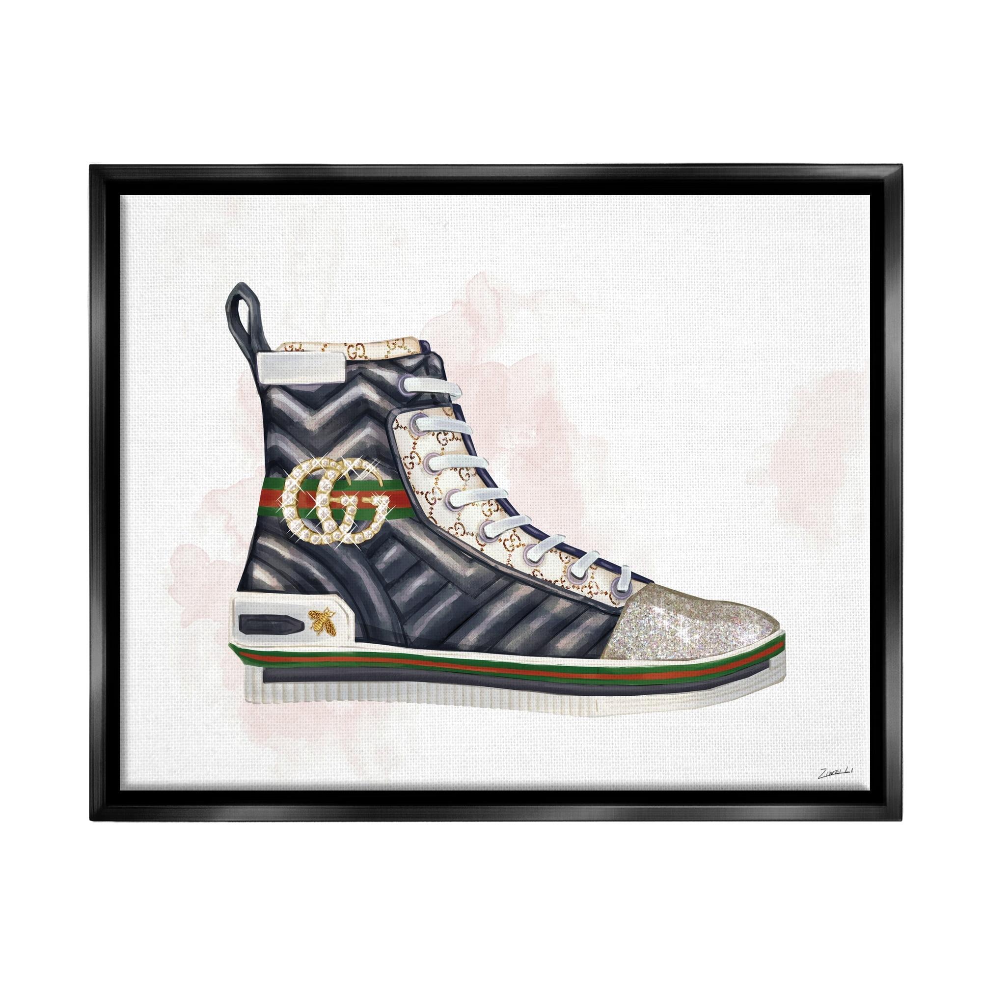 Stupell Industries Fashion Forward Pleated Sneaker Designer Glam Style Jet Black Framed Floating Canvas Wall Art, 24x30, by Ziwei Li