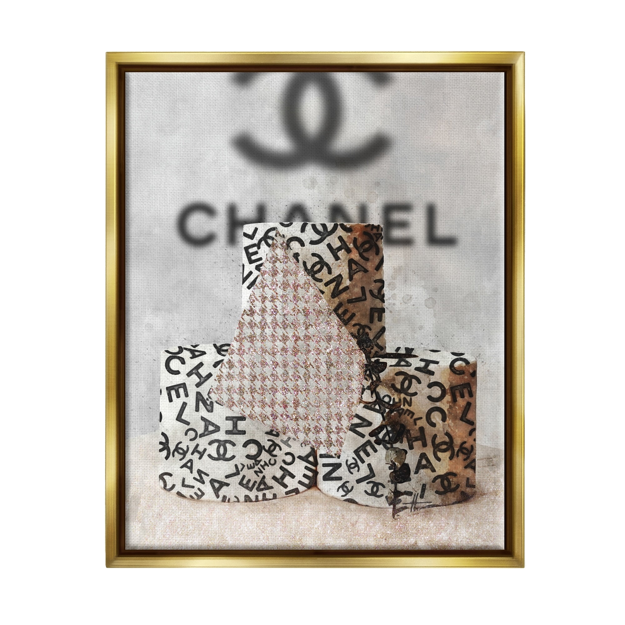 Stupell Industries Fashion Forward Toilet Paper Designer Detail Metallic Gold Framed Floating Canvas Wall Art, 16x20, by Ziwei Li