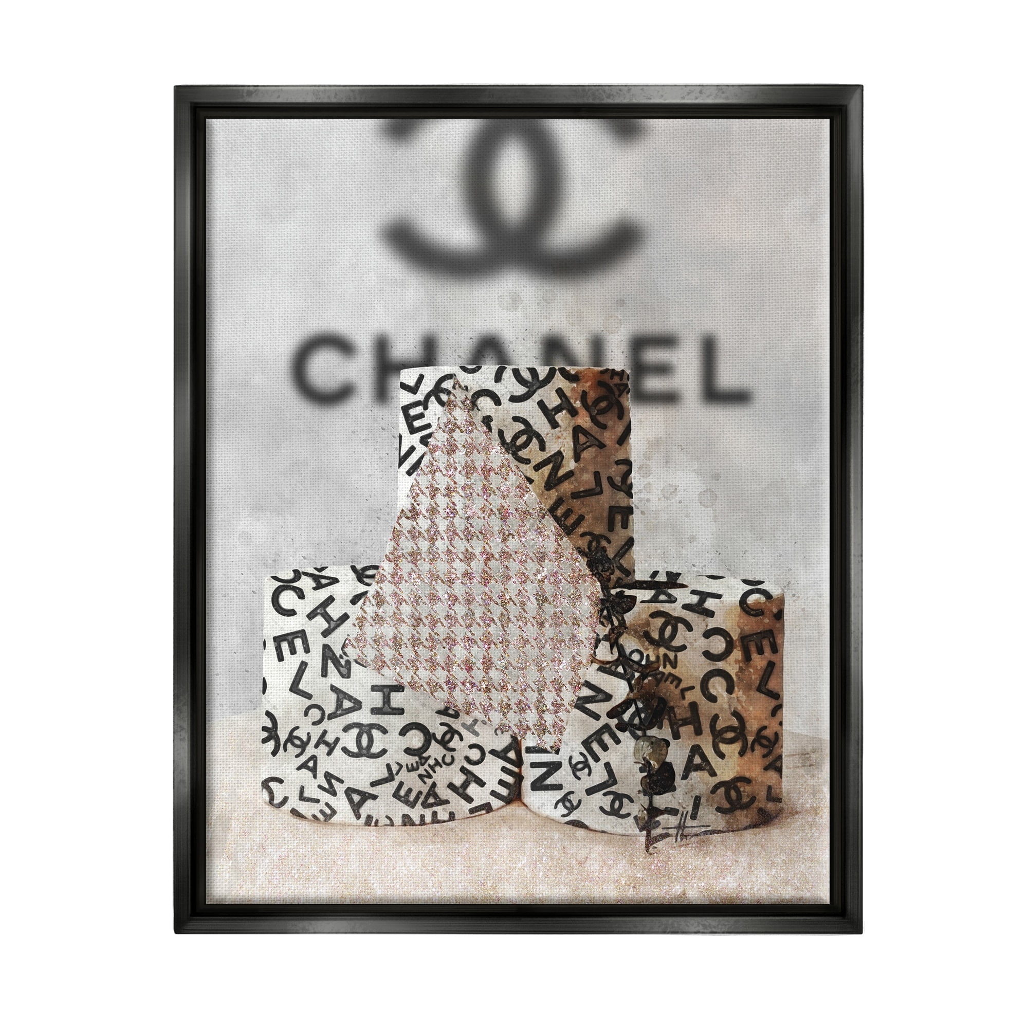 Stupell Industries Fashion Forward Toilet Paper Designer Detail Metallic Gold Framed Floating Canvas Wall Art, 24x30, by Ziwei Li