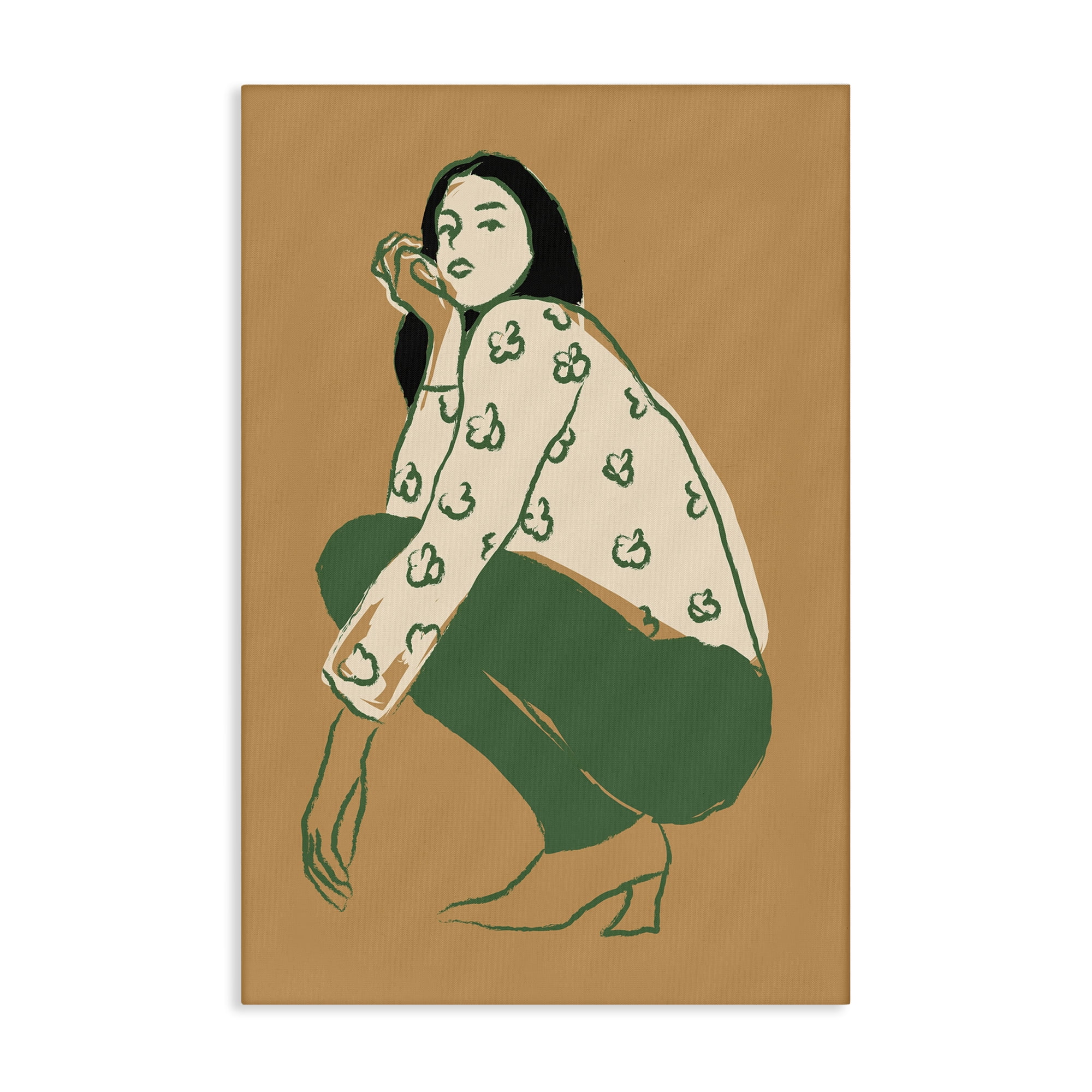 Stupell Industries Fashion Girl Kneeling Novelty Painting Gallery Wrapped Canvas Art Print Wall Art, 16 x 24