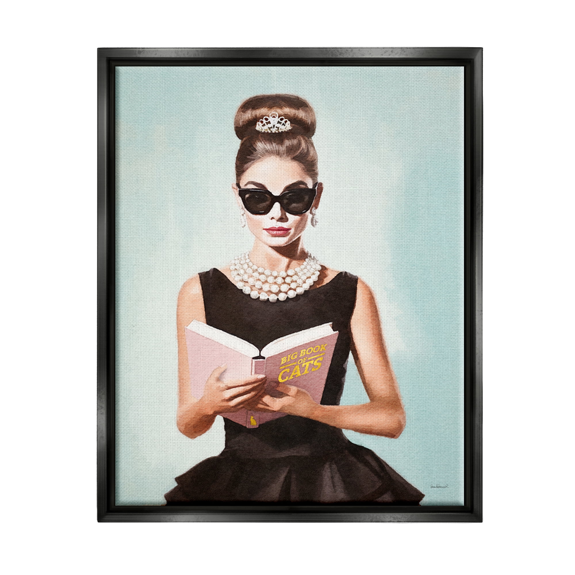 Stupell Industries Fashion Girl Reading Literature & Flim Painting Black Floater Framed Canvas Art Print Wall Art, 25 x 31