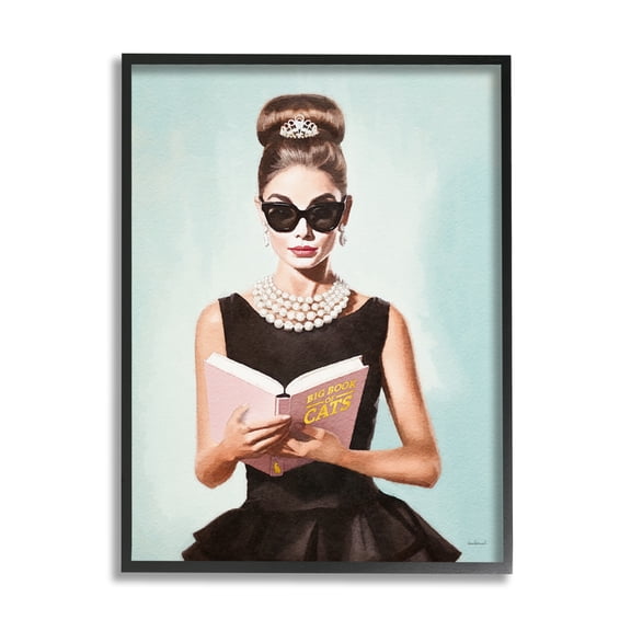 Stupell Industries Fashion Girl Reading Literature & Flim Painting Black Framed Art Print Wall Art, 11 x 14