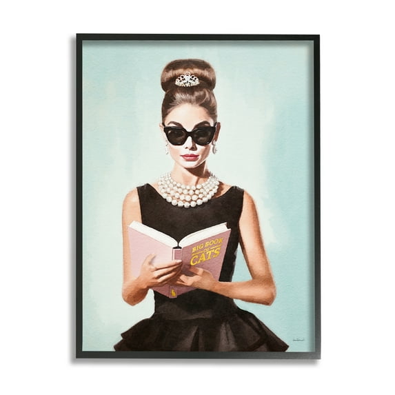 Stupell Industries Fashion Girl Reading Literature & Flim Painting Black Framed Art Print Wall Art, 11 x 14