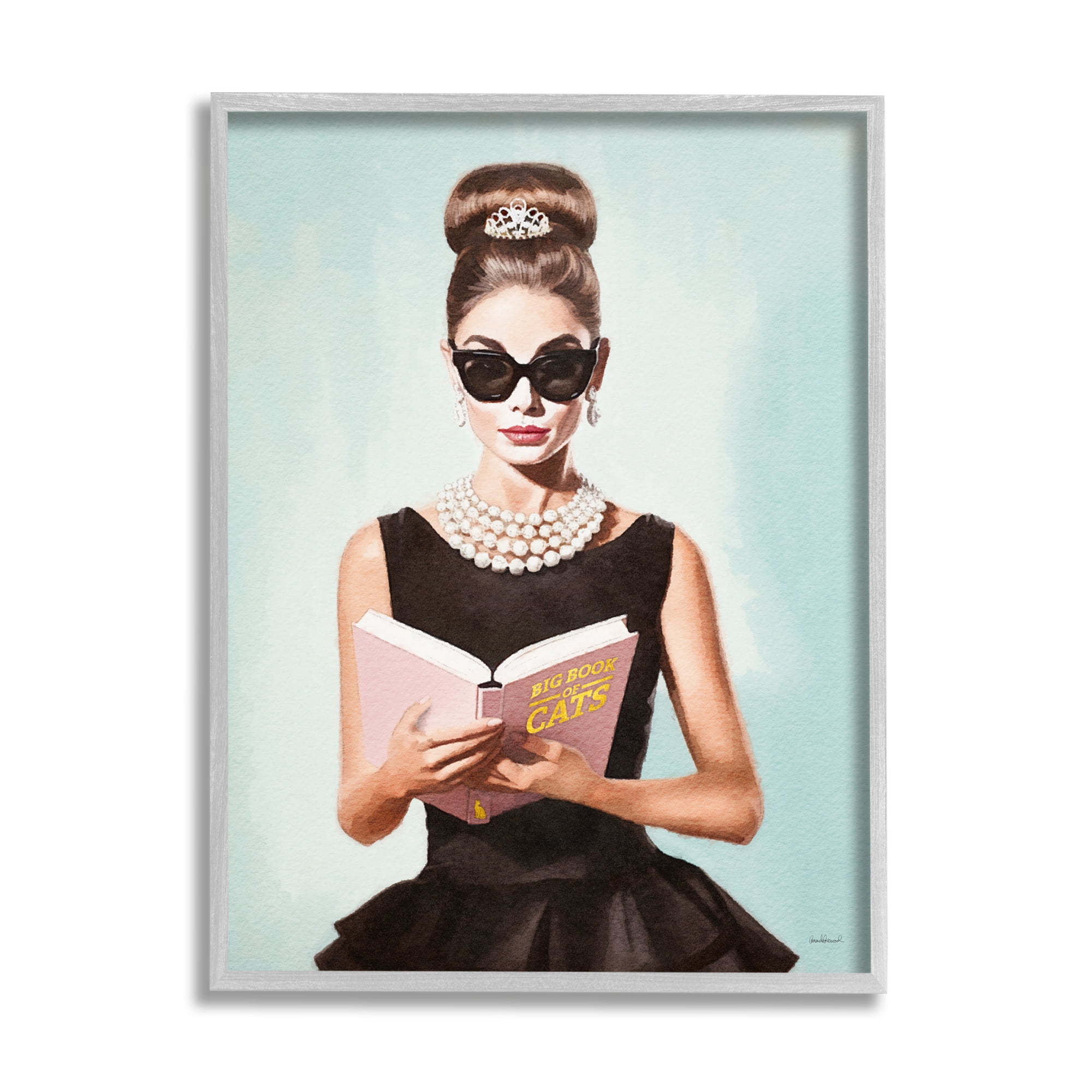 Stupell Industries Fashion Girl Reading Literature & Flim Painting Gray Framed Art Print Wall Art, 16 x 20