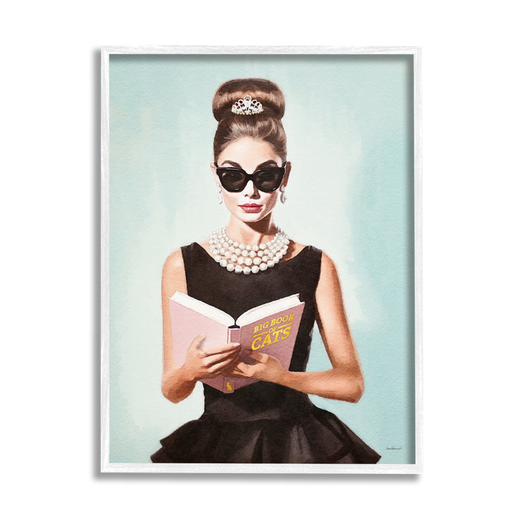 Stupell Industries Fashion Girl Reading Literature & Flim Painting White Framed Art Print Wall Art, 24 x 30