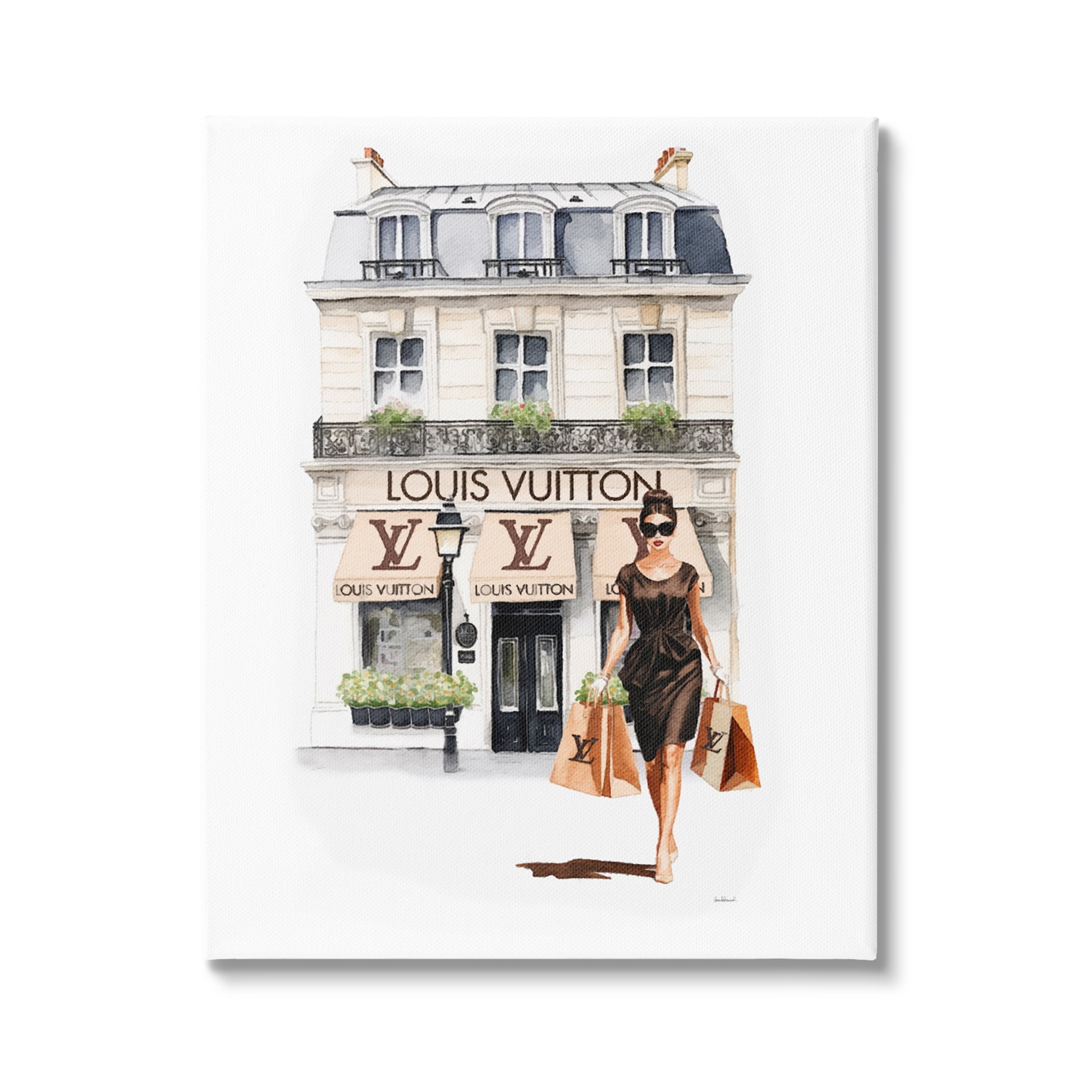 Stupell Industries Fashion Girl Shopping Town & City Painting Gallery Wrapped Canvas Art Print Wall Art, 30 x 40