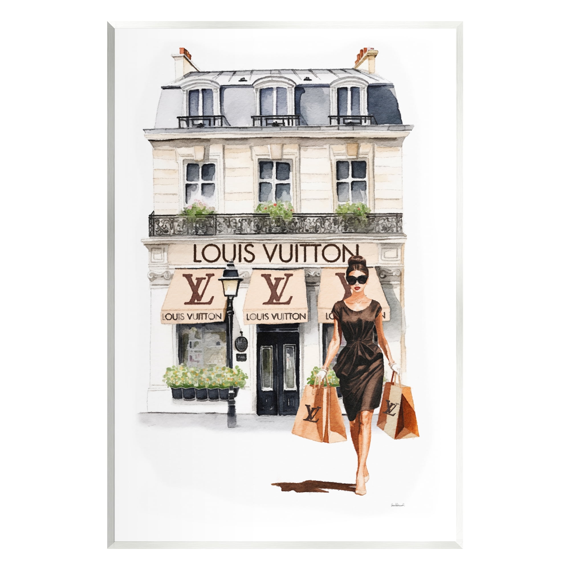 Stupell Industries Fashion Girl Shopping Town & City Painting Unframed Art Print Wall Art, 13 x 19