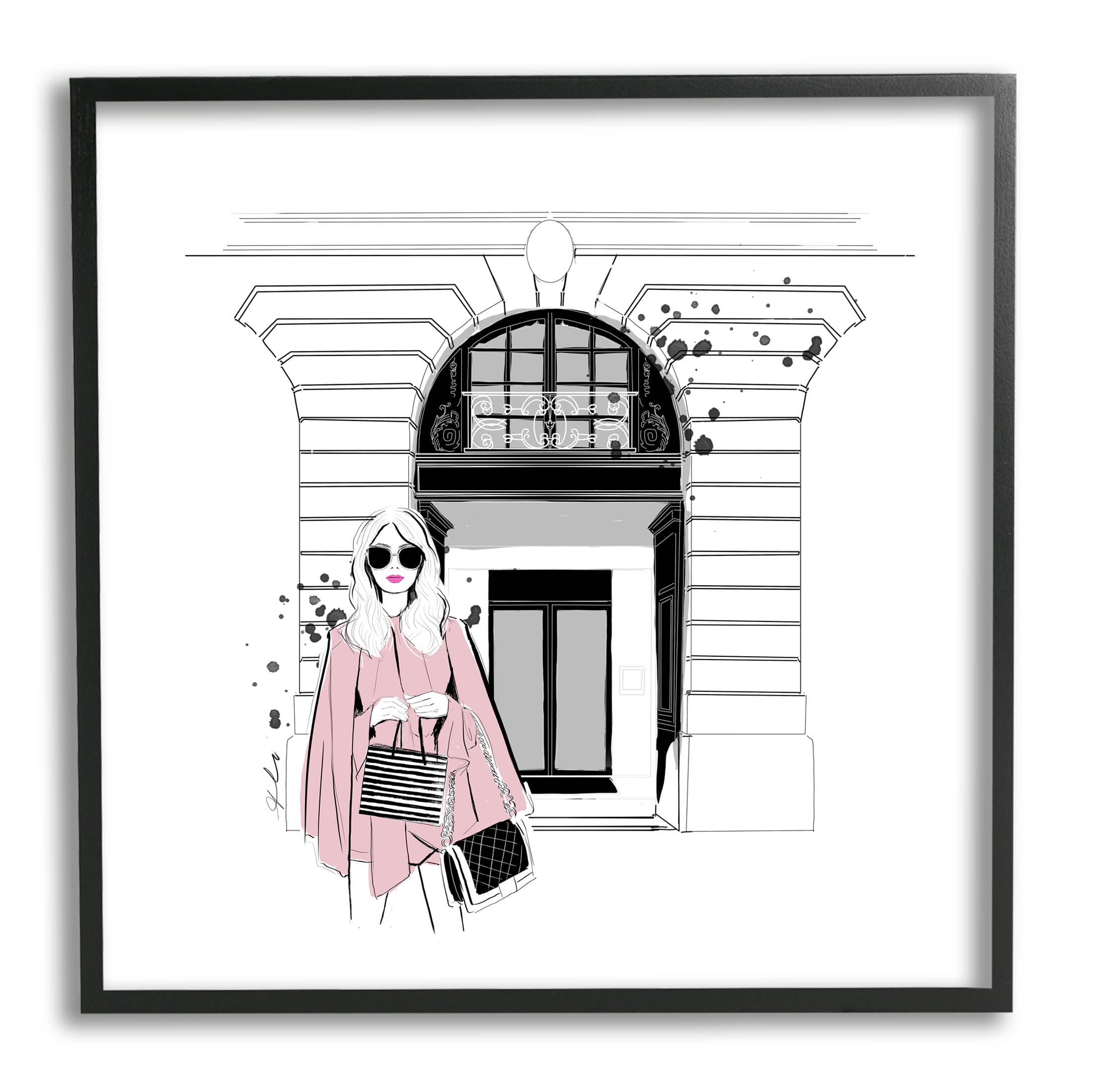 Stupell Industries Fashion Girl Town Storefront Graphic Art Black Framed Art Print Wall Art, Design by Alison Petrie