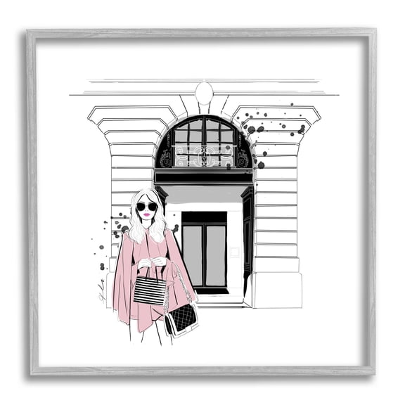 Stupell Industries Fashion Girl Town Storefront Graphic Art Gray Framed Art Print Wall Art, Design by Alison Petrie