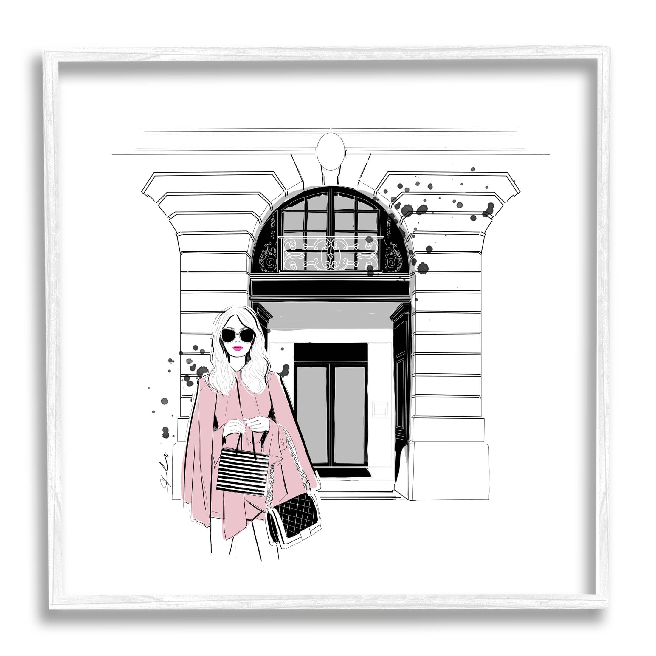 Stupell Industries Fashion Girl Town Storefront Graphic Art White Framed Art Print Wall Art, Design by Alison Petrie