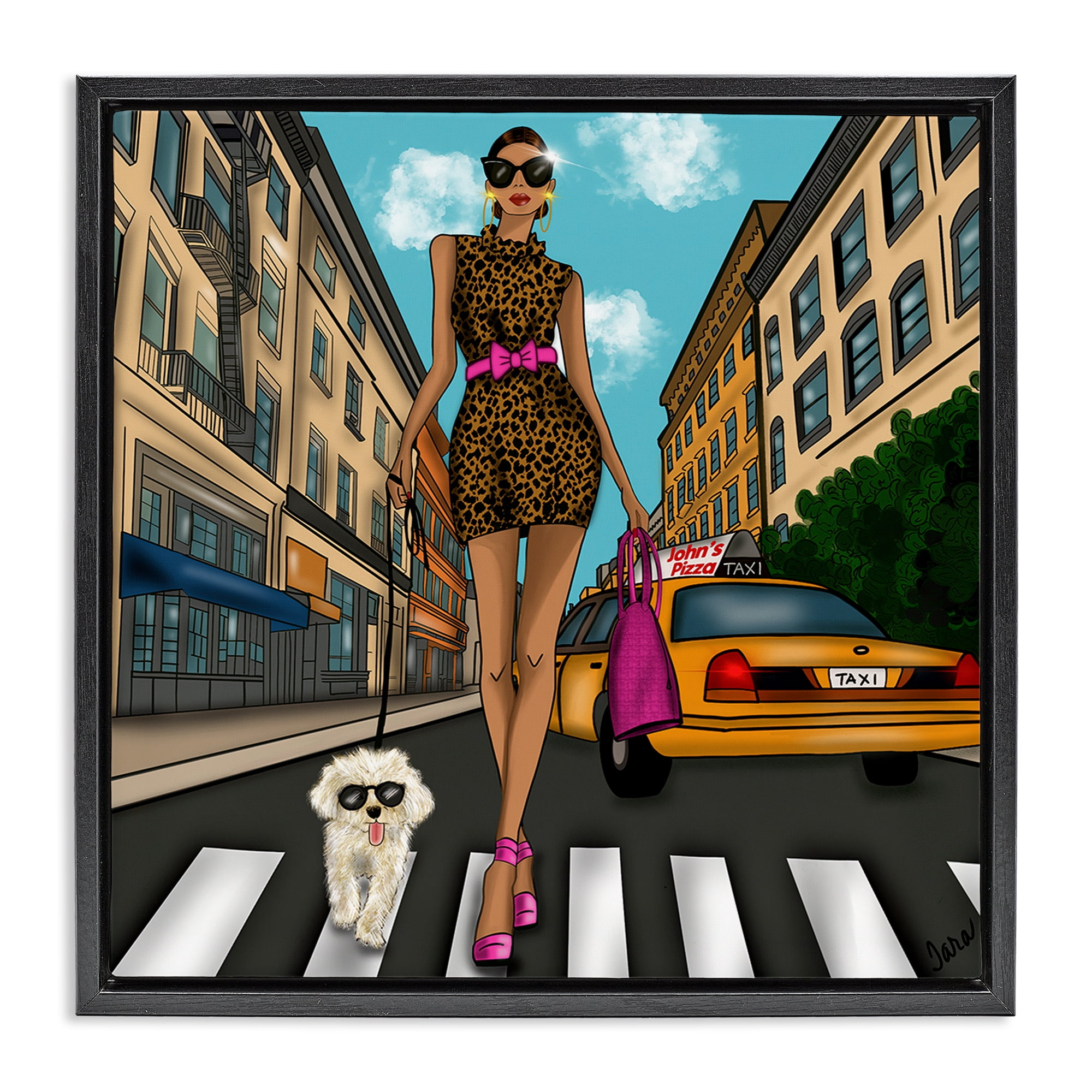 Stupell Industries Fashion Girl in Big City Black Framed Floater Canvas Wall Art, design by Tara Boone