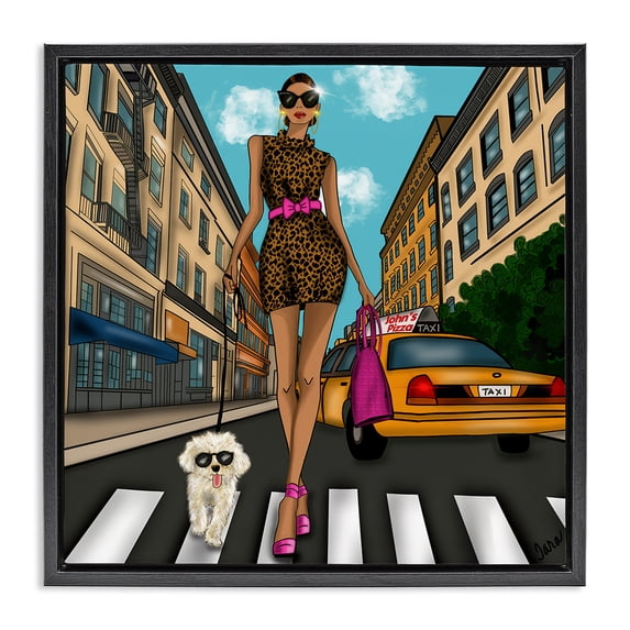 Stupell Industries Contemporary Fashion Girl in Big City Black Floating Frame Canvas Art, 18 x 18, by Tara Boone