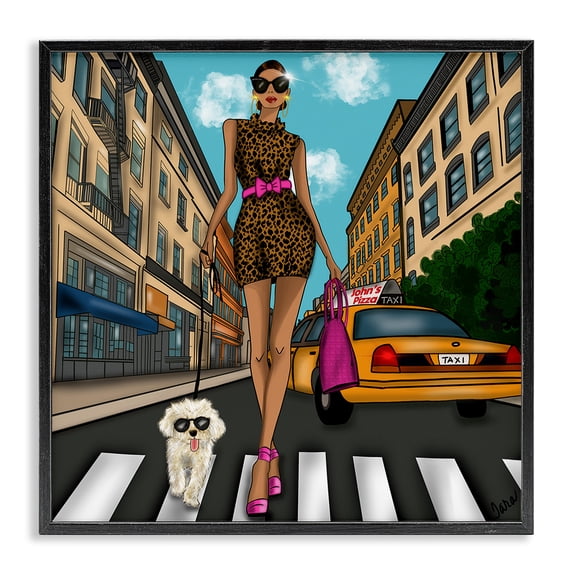 Stupell Industries Contemporary Fashion Girl in Big City Black Framed Giclee Art, 12 x 12, by Tara Boone
