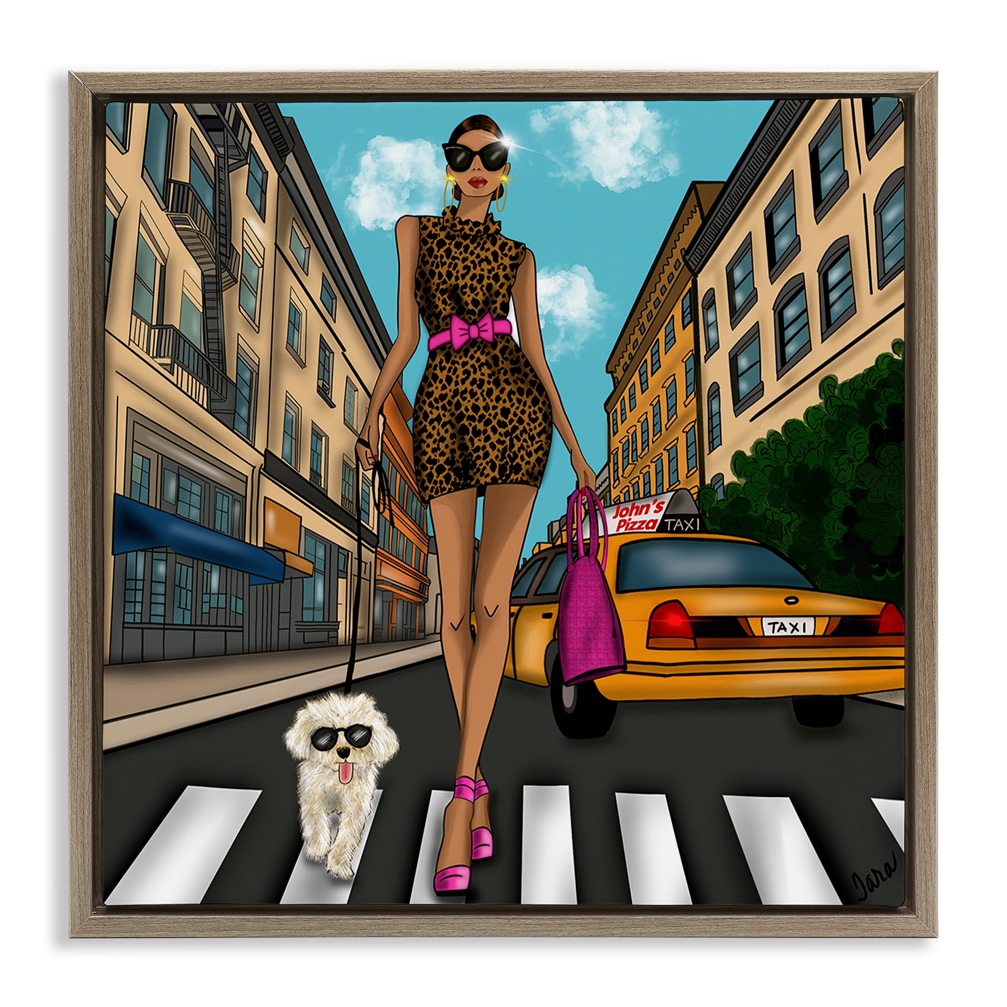 Stupell Industries Fashion Girl in Big City Brown Framed Floater Canvas Wall Art, design by Tara Boone