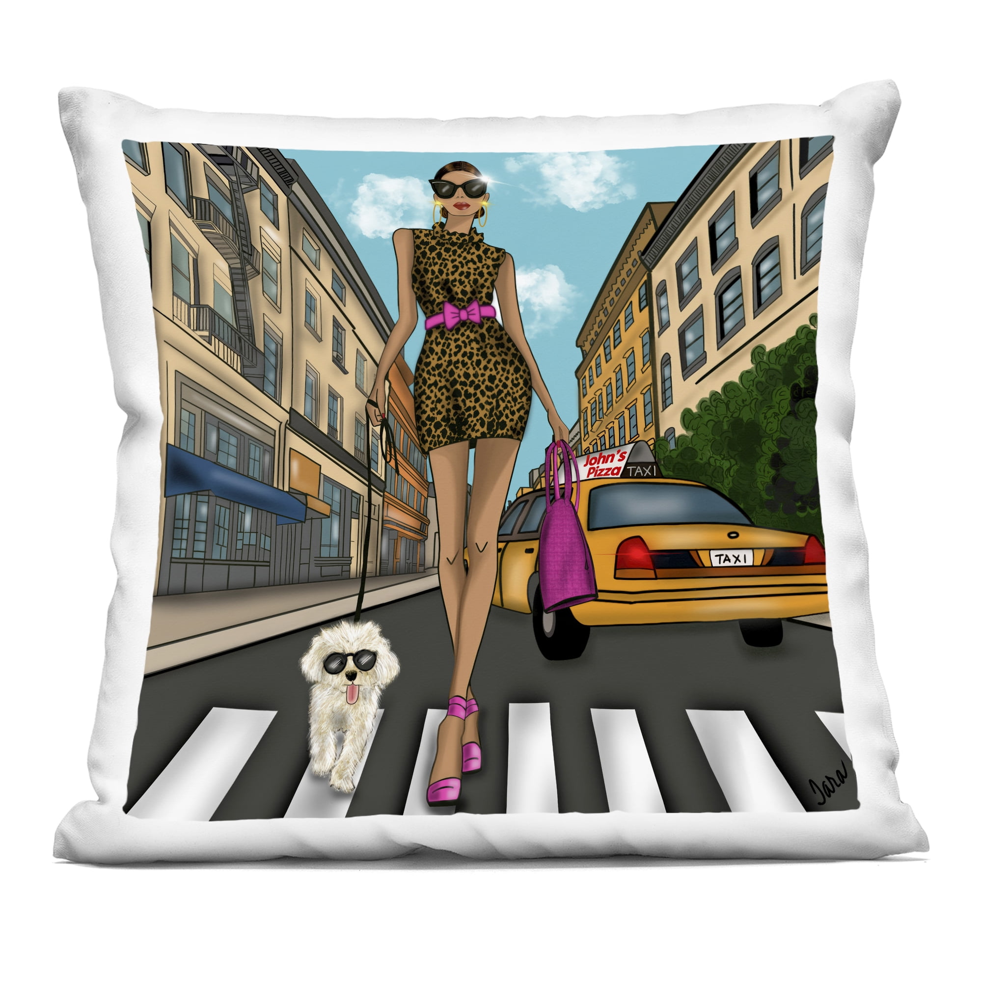 Stupell Industries Fashion Girl in Big City Decorative Printed Throw Pillow, design by Tara Boone, 18 x 7 x 18