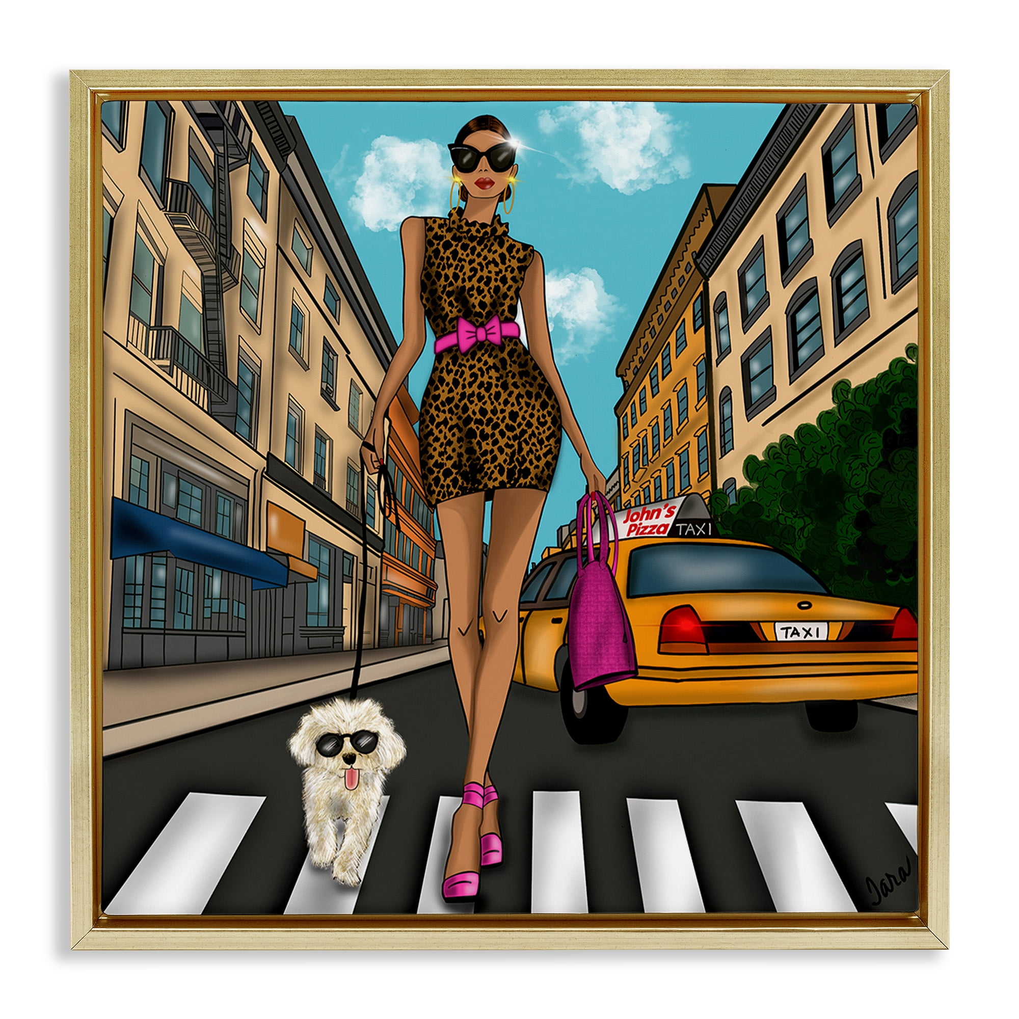 Stupell Industries Fashion Girl in Big City Gold Framed Floater Canvas Wall Art, design by Tara Boone