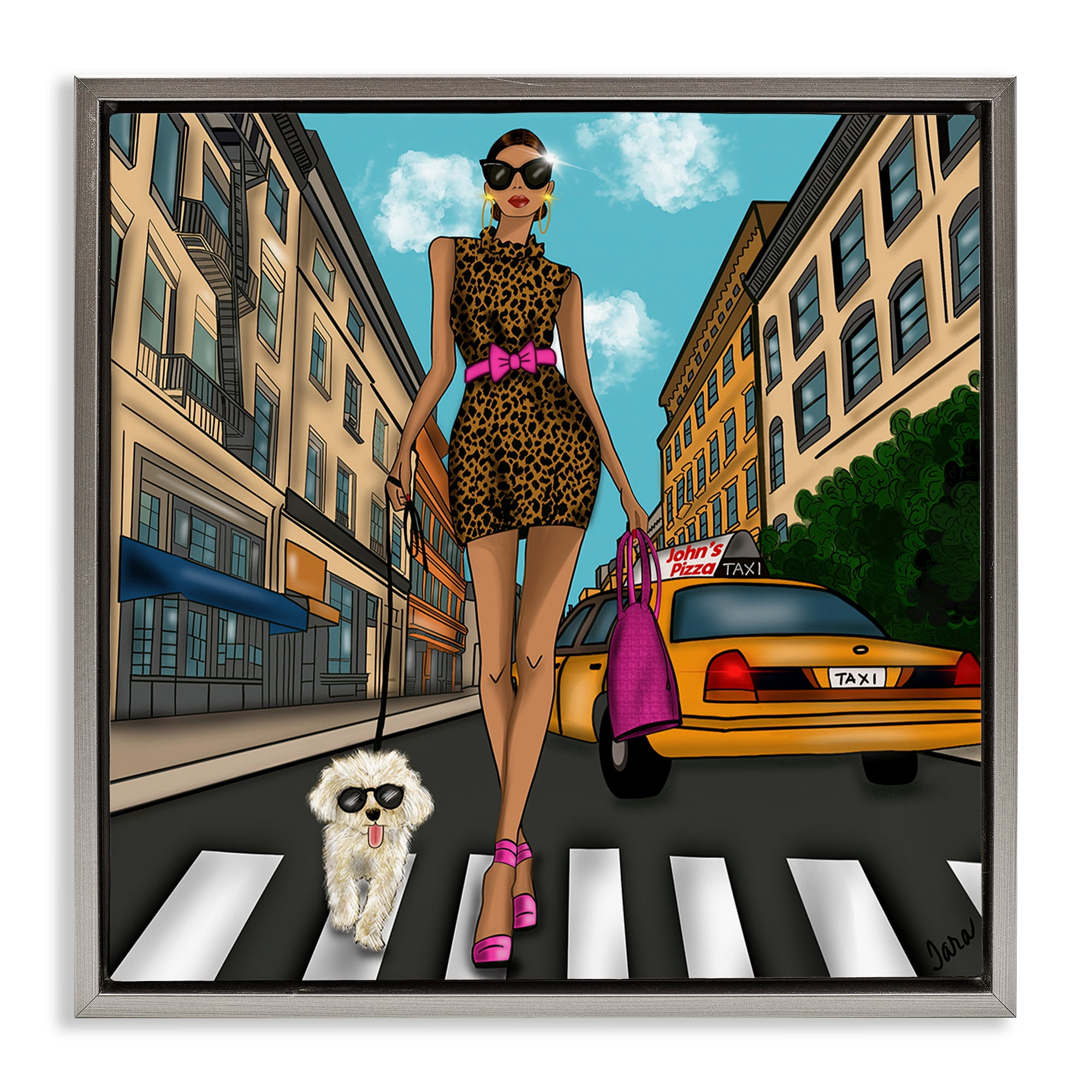 Stupell Industries Fashion Girl in Big City Gray Framed Floater Canvas Wall Art, design by Tara Boone