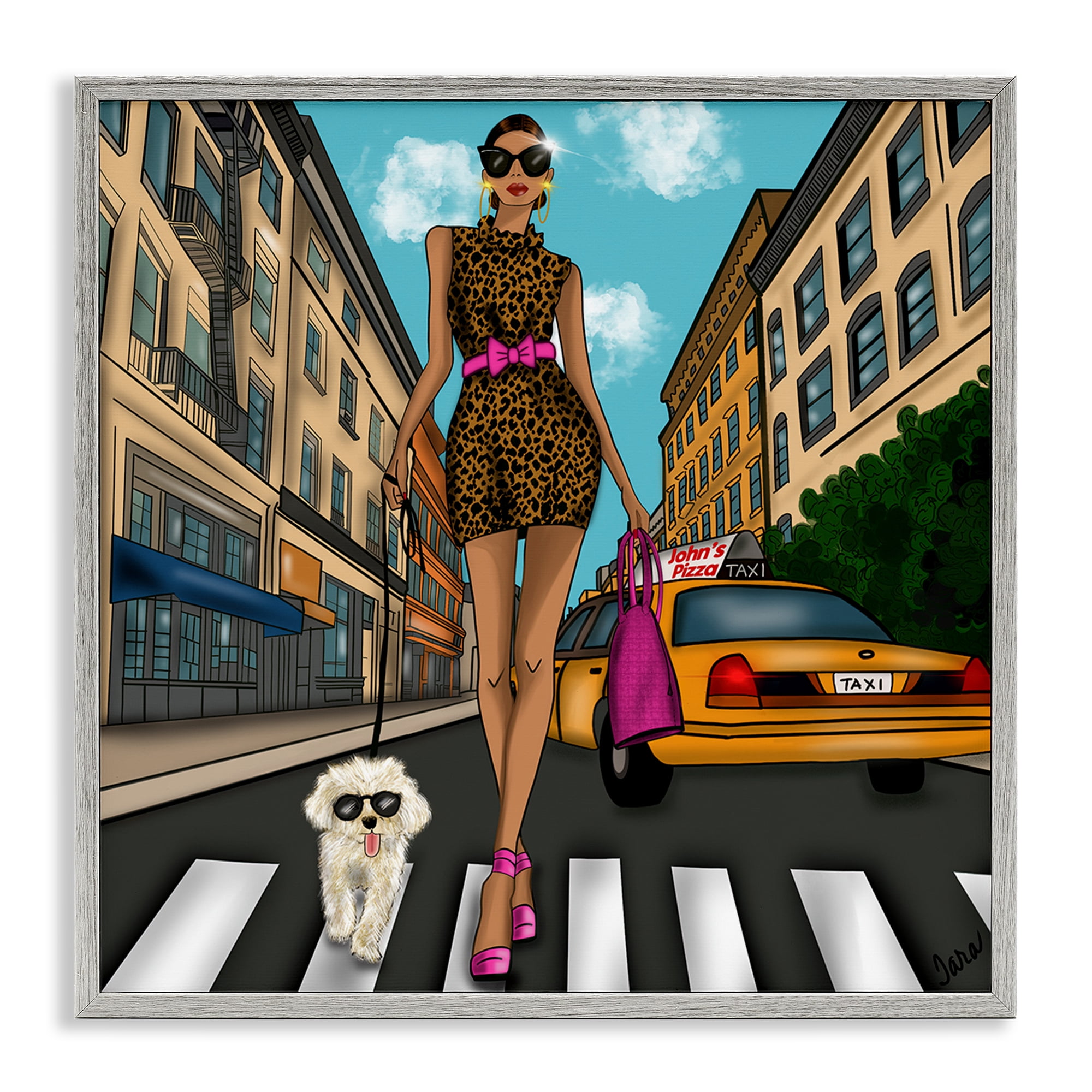 Stupell Industries Fashion Girl in Big City Gray Framed Giclee Art, design by Tara Boone