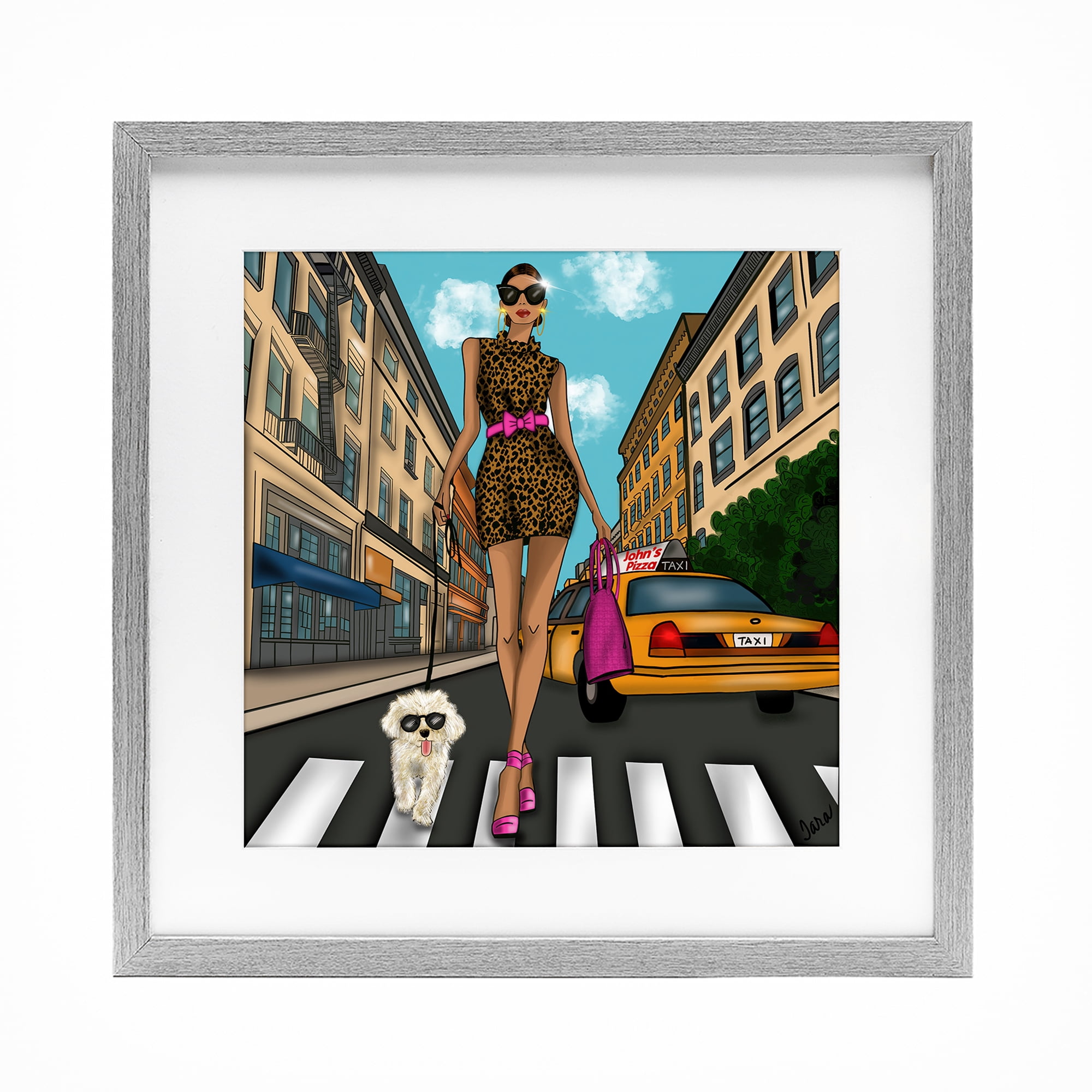 Stupell Industries Fashion Girl in Big City Gray Framed Print Under Glass, design by Tara Boone