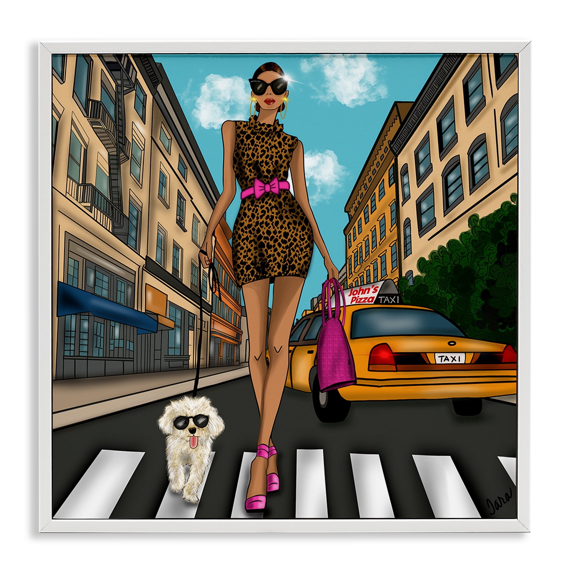 Stupell Industries Fashion Girl in Big City White Framed Giclee Art, design by Tara Boone