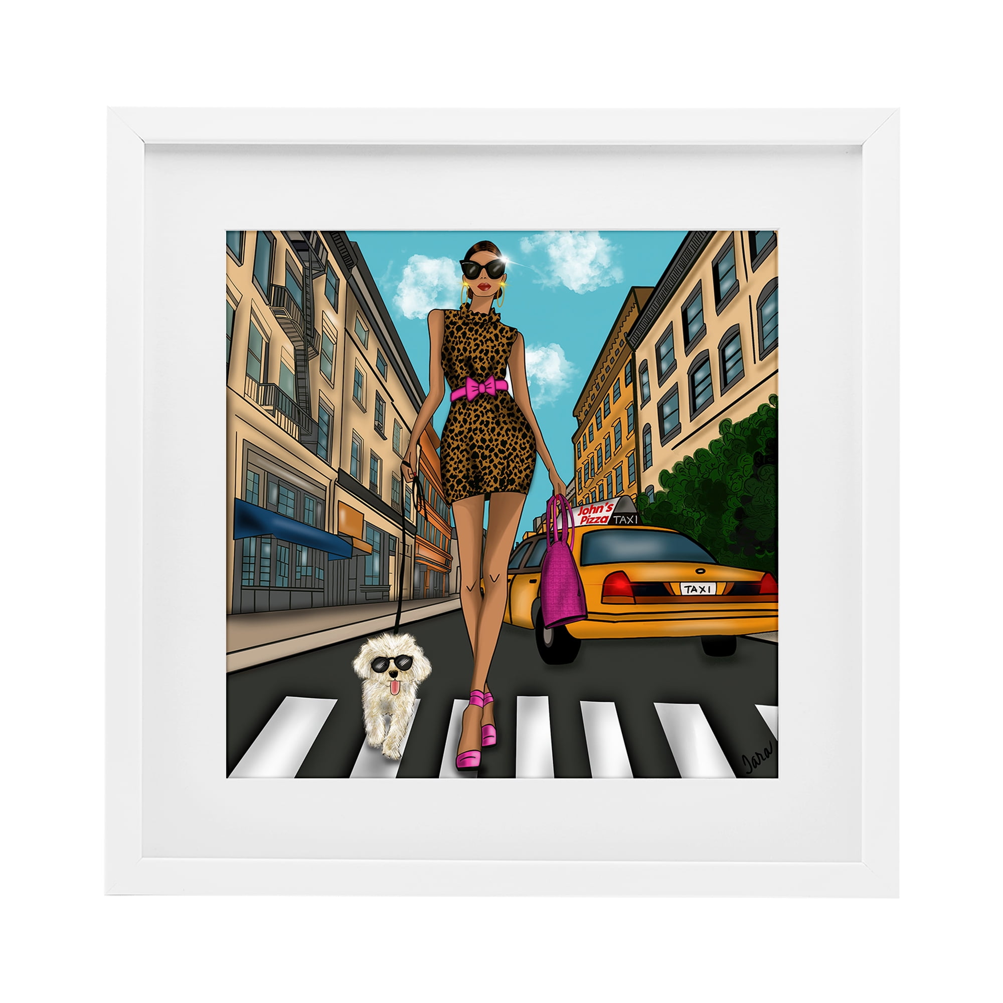 Stupell Industries Fashion Girl in Big City White Framed Print Under Glass, design by Tara Boone