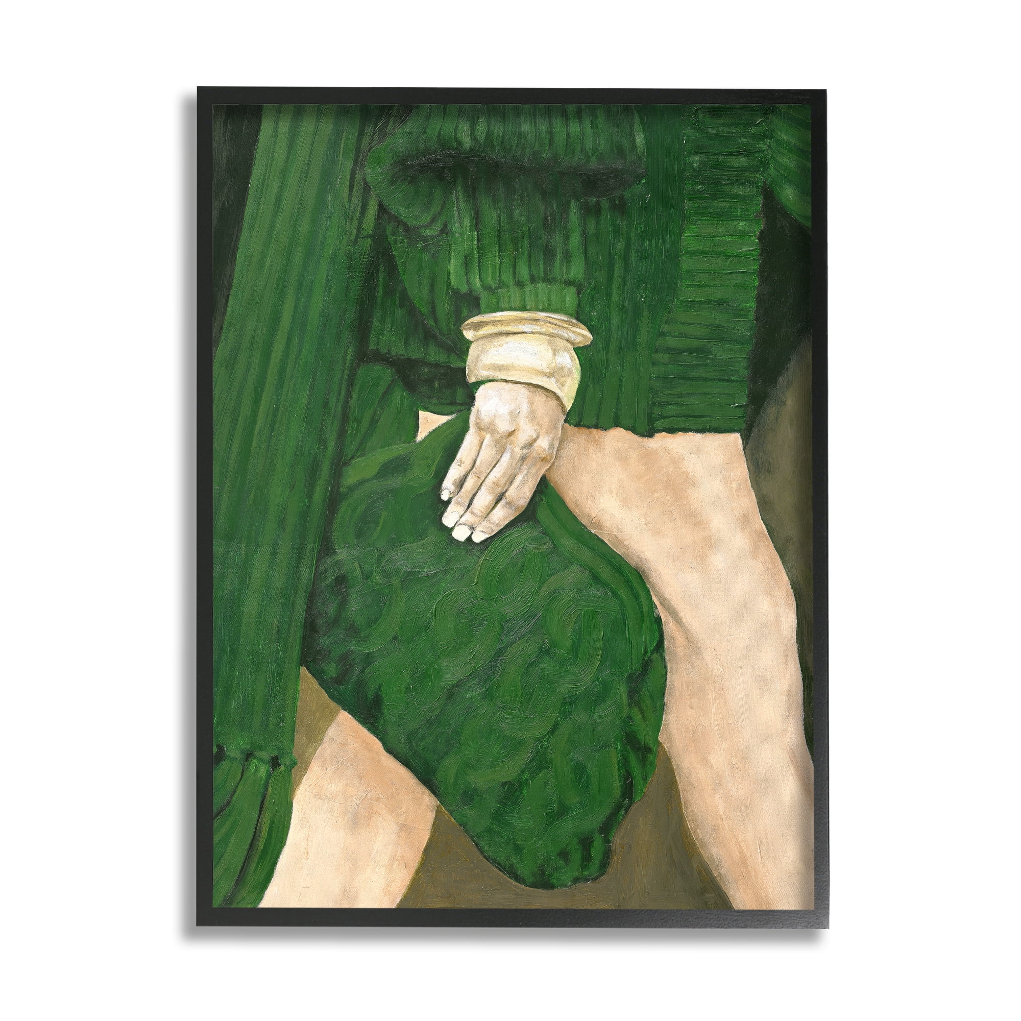 Stupell Industries Fashion Girl in Green Beauty & Fashion Painting Black Framed Art Print Wall Art, 11 x 14
