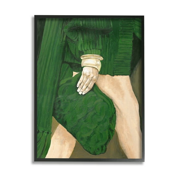 Stupell Industries Fashion Girl in Green Beauty & Fashion Painting Black Framed Art Print Wall Art, 11 x 14