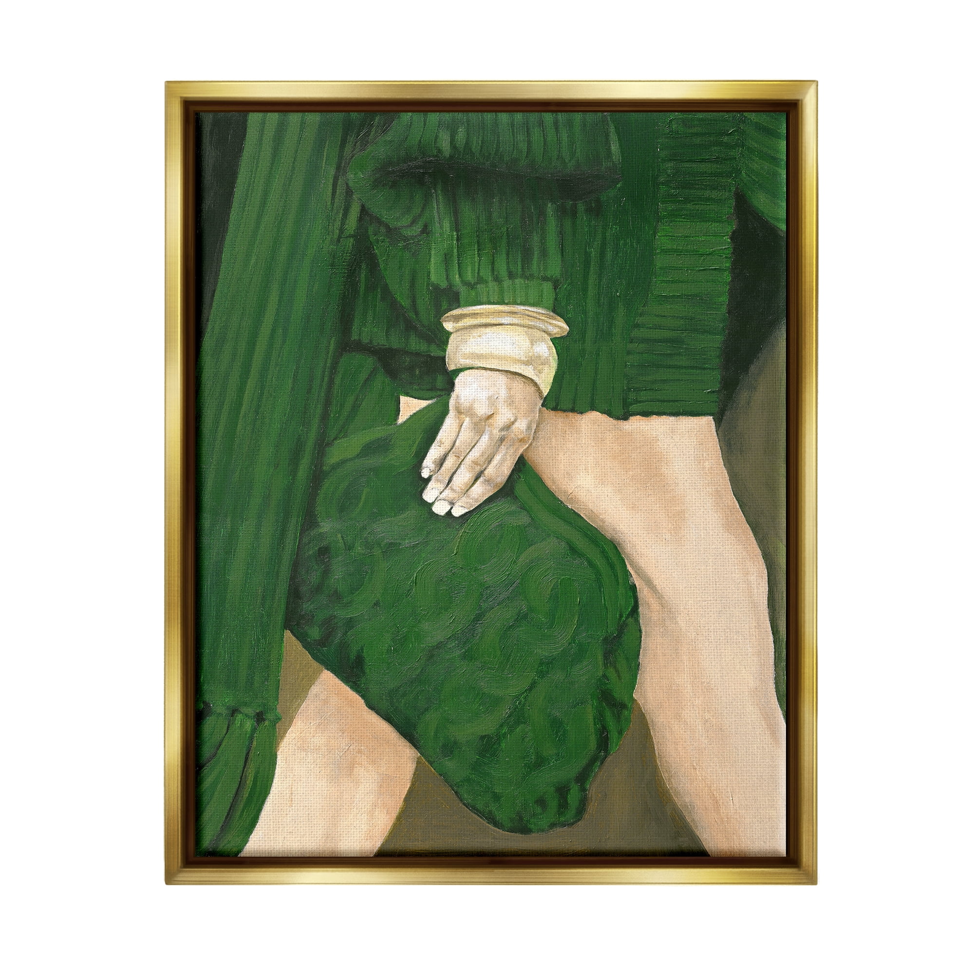 Stupell Industries Fashion Girl in Green Beauty & Fashion Painting Gold Floater Framed Canvas Art Print Wall Art, 25 x 31