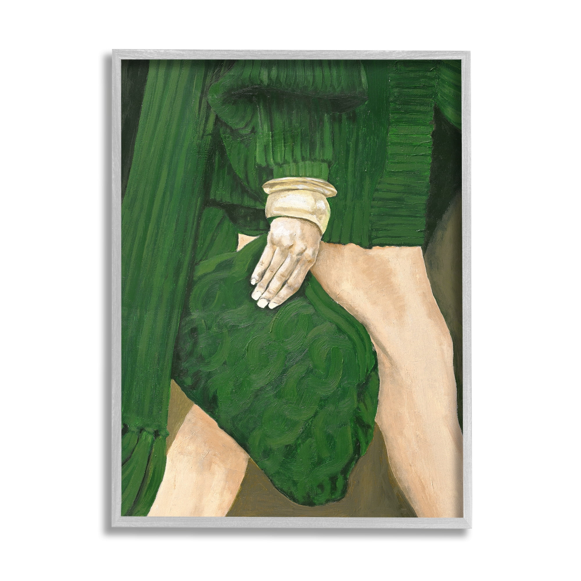 Stupell Industries Fashion Girl in Green Beauty & Fashion Painting Gray Framed Art Print Wall Art, 11 x 14