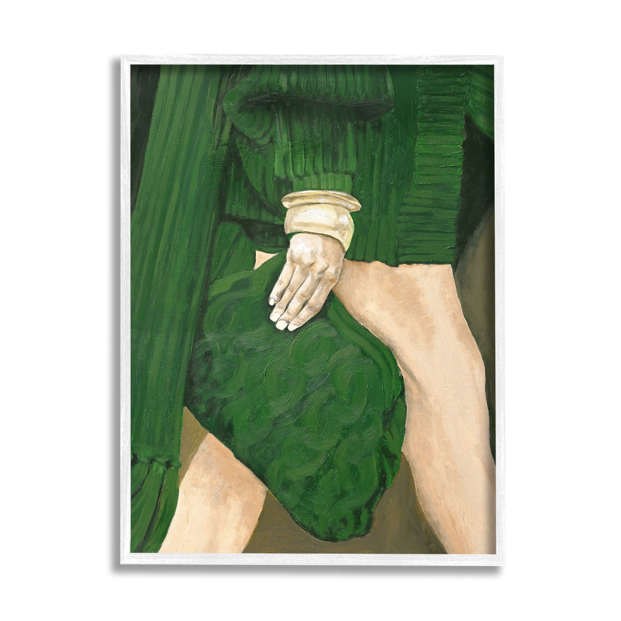 Stupell Industries Fashion Girl in Green Beauty & Fashion Painting White Framed Art Print Wall Art, 16 x 20