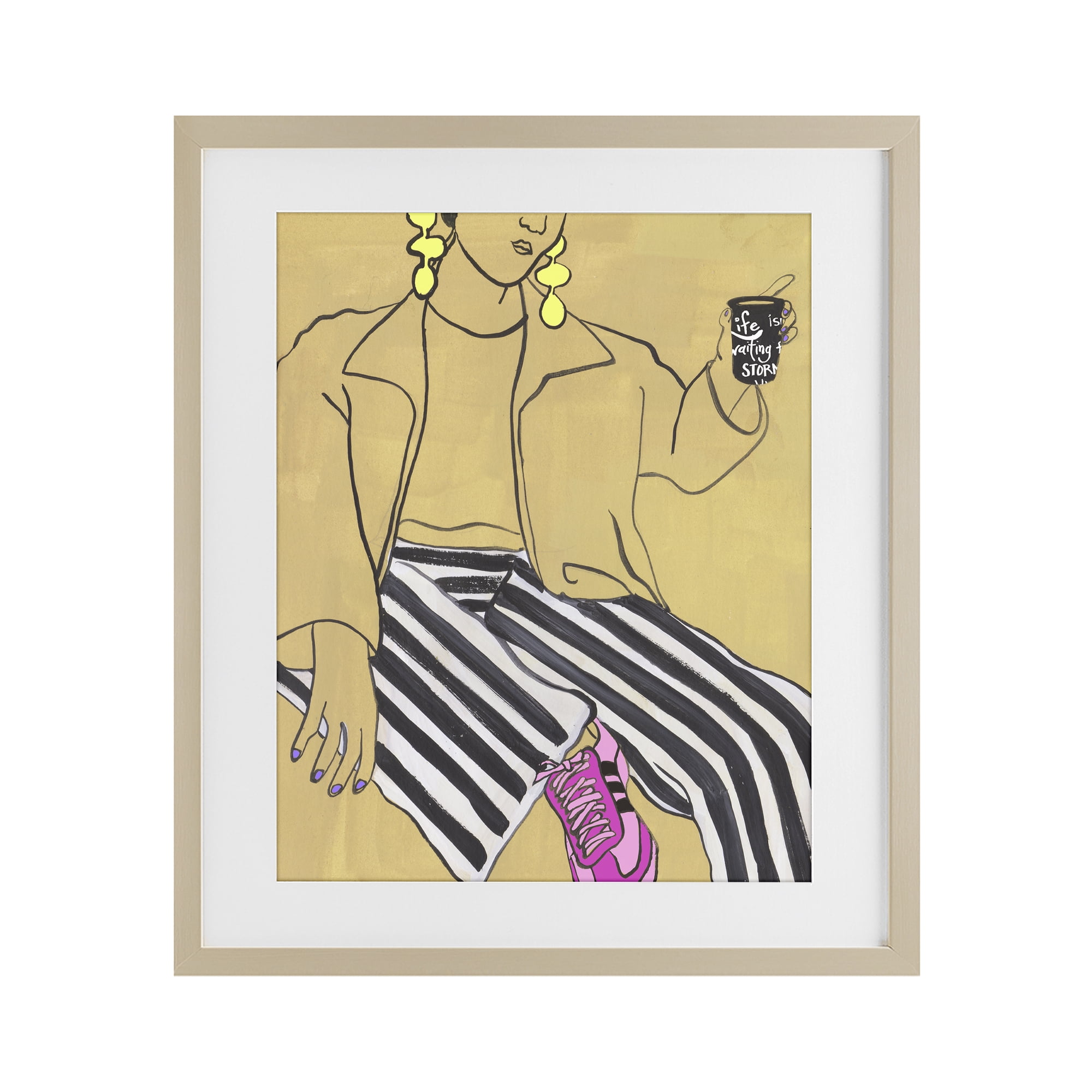 Stupell Industries Fashion Girl in Stripes Birch Framed Print Under Glass, design by Melissa Wang