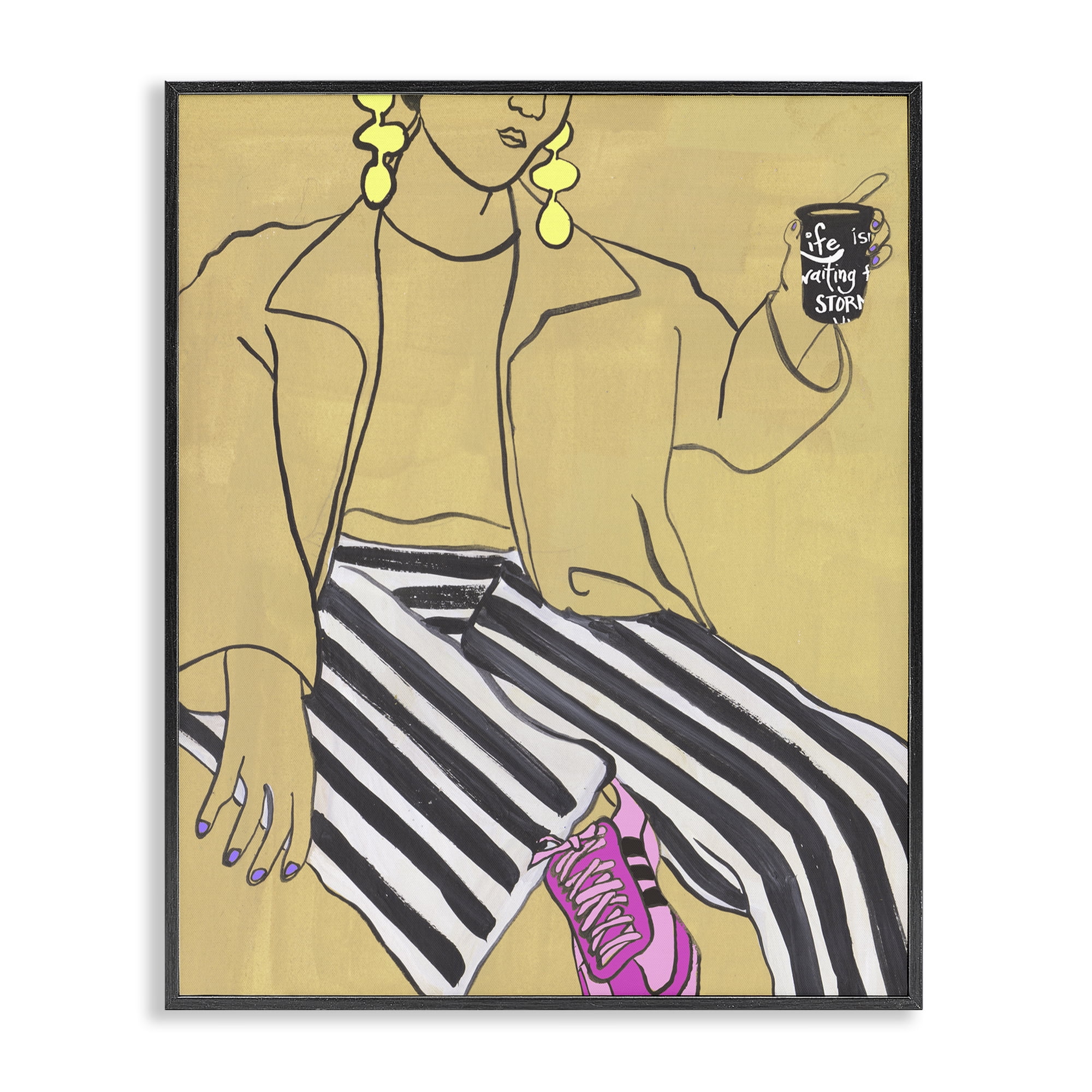 Stupell Industries Fashion Girl in Stripes Black Framed Giclee Art, design by Melissa Wang
