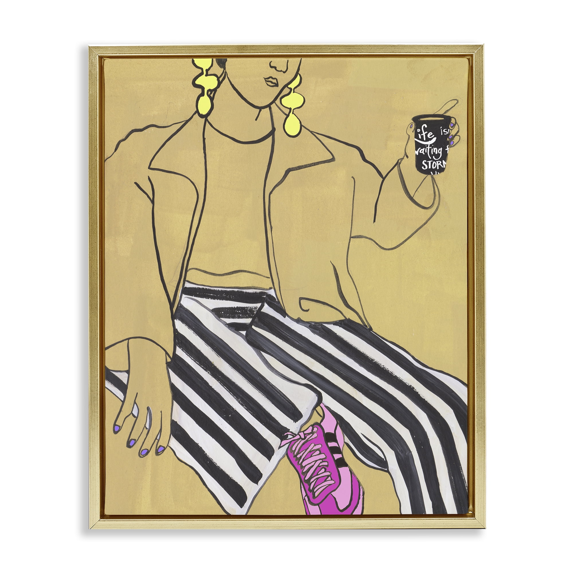 Stupell Industries Fashion Girl in Stripes Gold Framed Floater Canvas Wall Art, design by Melissa Wang