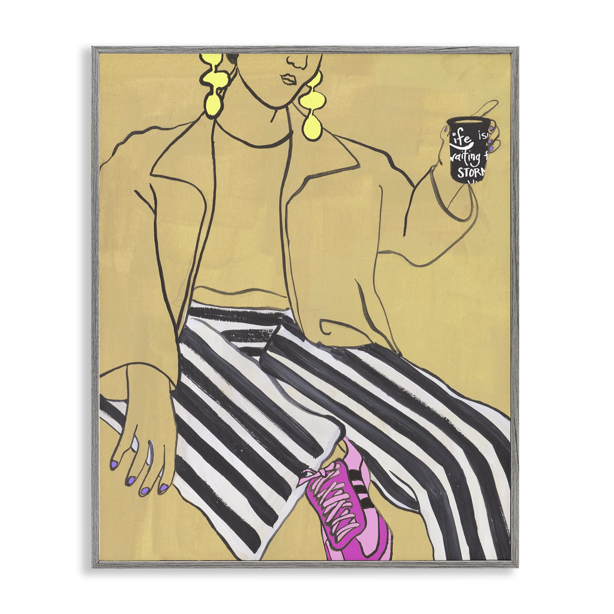 Stupell Industries Fashion Girl in Stripes Gray Framed Giclee Art, design by Melissa Wang