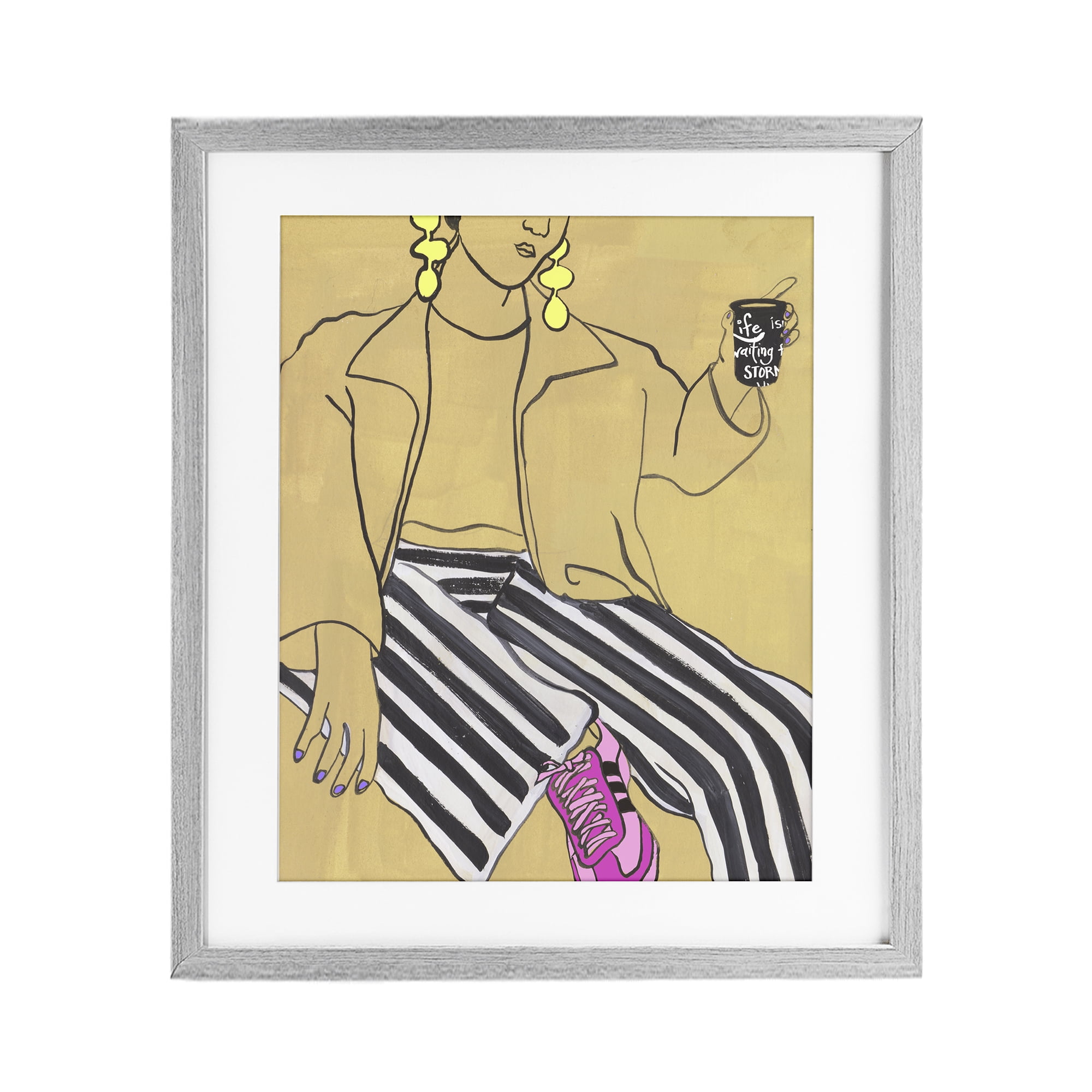 Stupell Industries Fashion Girl in Stripes Gray Framed Print Under Glass, design by Melissa Wang