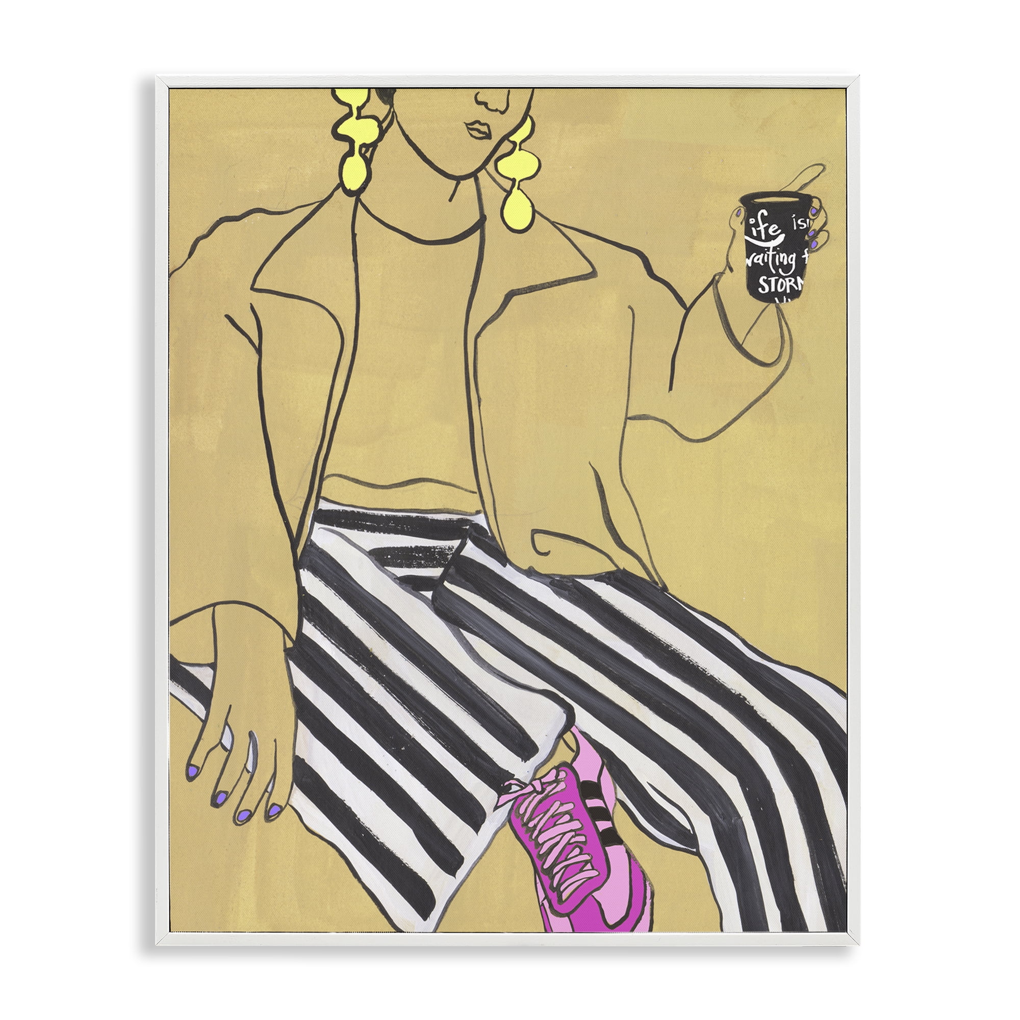 Stupell Industries Fashion Girl in Stripes White Framed Giclee Art, design by Melissa Wang