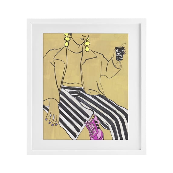 Stupell Industries Art Deco Fashion Girl in Stripes White Framed Print Under Glass, 13 x 16, by Melissa Wang