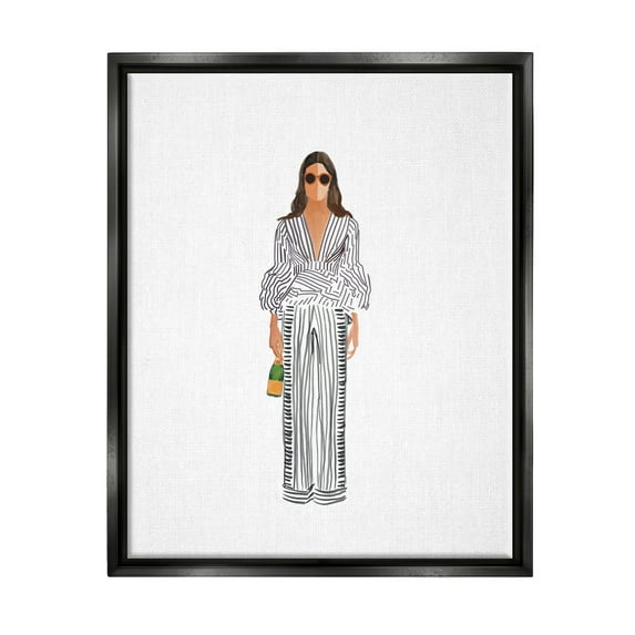 Stupell Industries Fashion Girl with Champagne Food & Beverage Painting Black Floater Framed Art Print Wall Art, 17 x 21