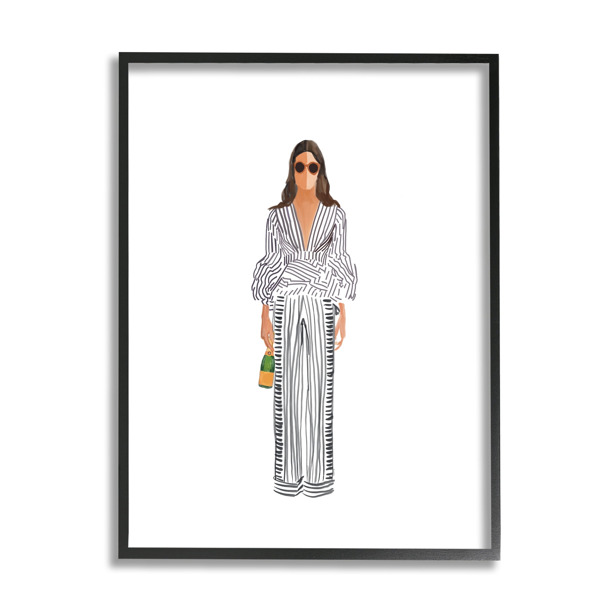 Stupell Industries Fashion Girl with Champagne Food & Beverage Painting Black Framed Art Print Wall Art, 11 x 14