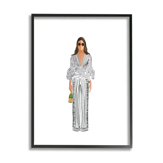 Stupell Industries Fashion Girl with Champagne Food & Beverage Painting Black Framed Art Print Wall Art, 16 x 20
