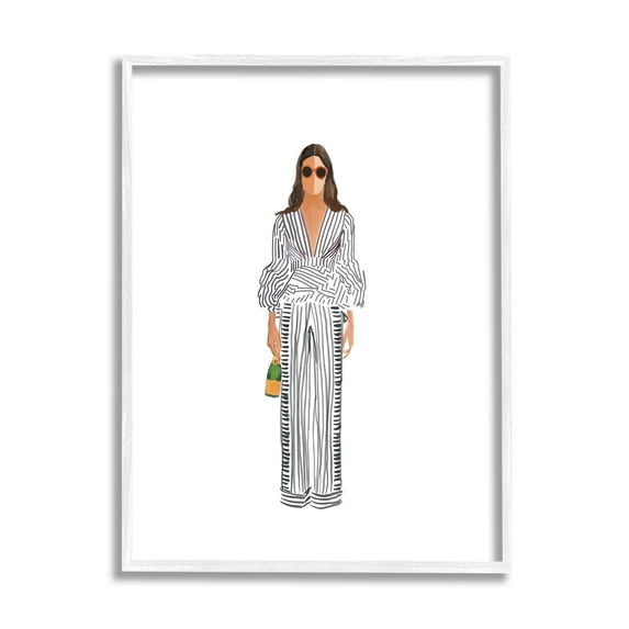 Stupell Industries Fashion Girl with Champagne Food & Beverage Painting White Framed Art Print Wall Art, 11 x 14